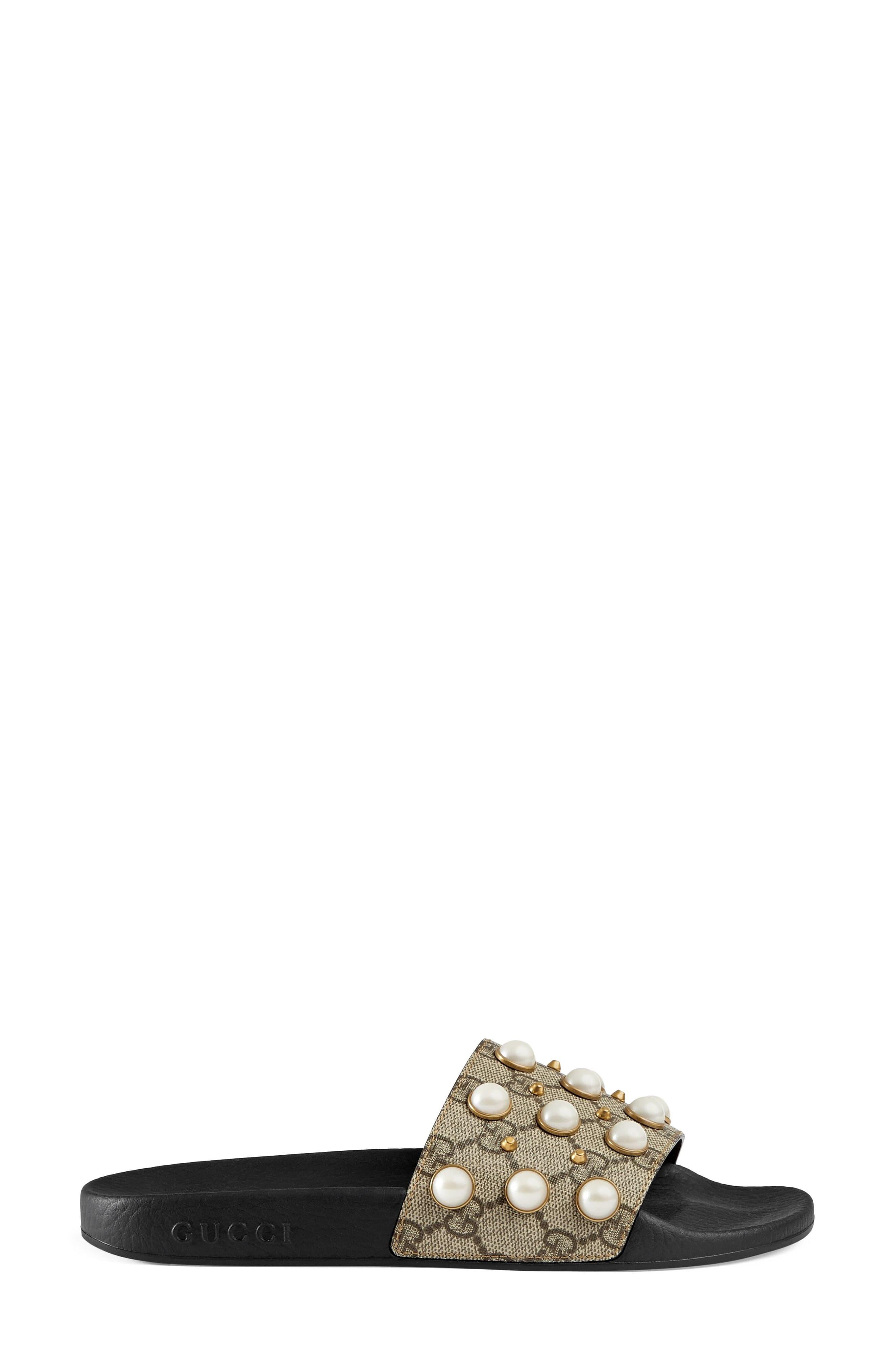 gucci slides with pearls