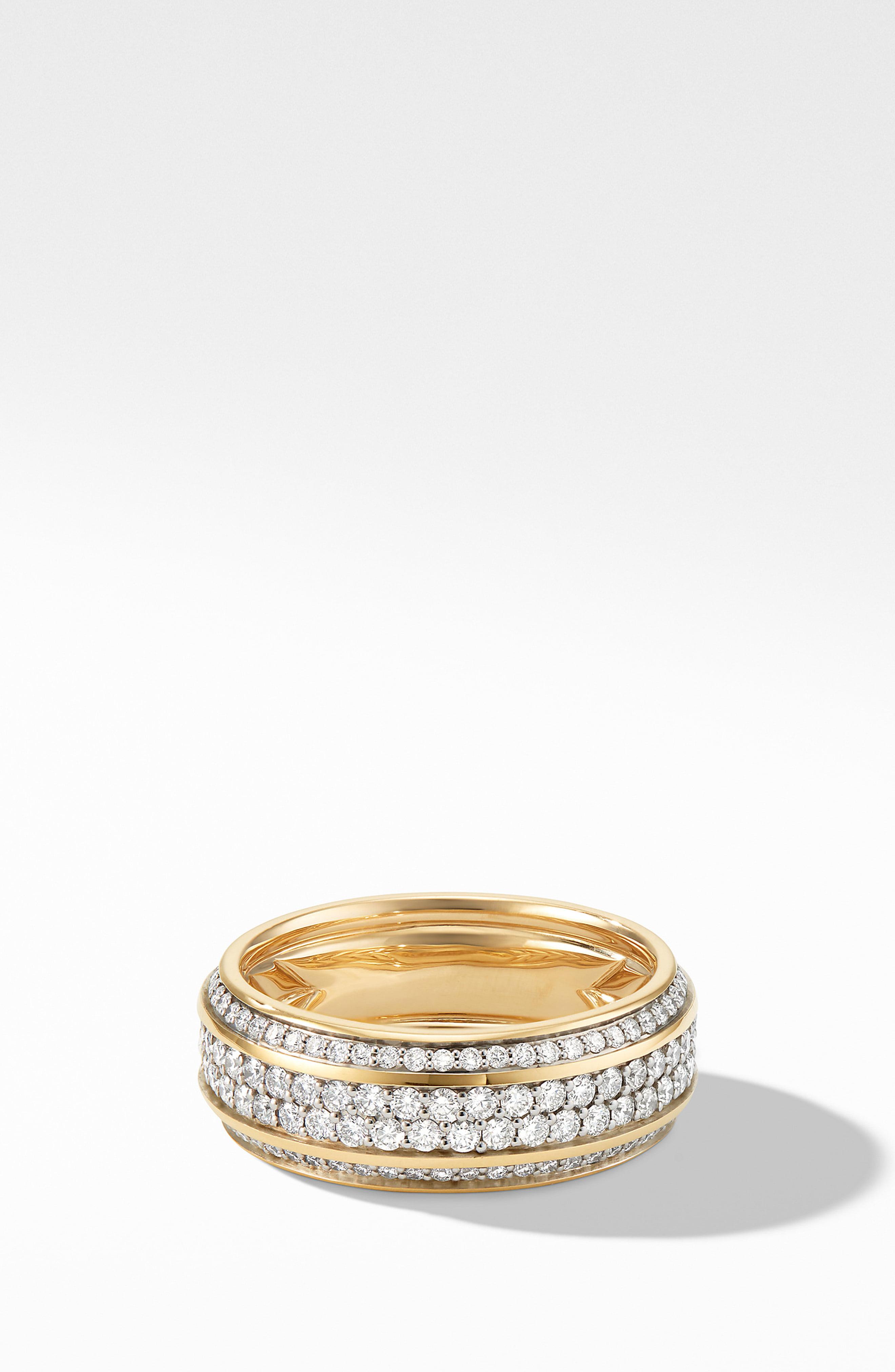 David Yurman Beveled 18k Gold Band Ring With Pavé Diamonds in Gold/ Diamond (Metallic) for Men
