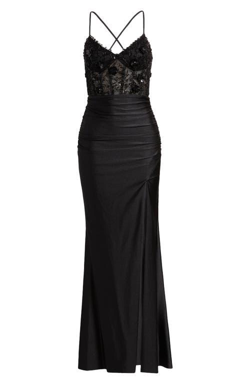 City Studios Beaded Bodice Front Slit Gown in Black | Lyst