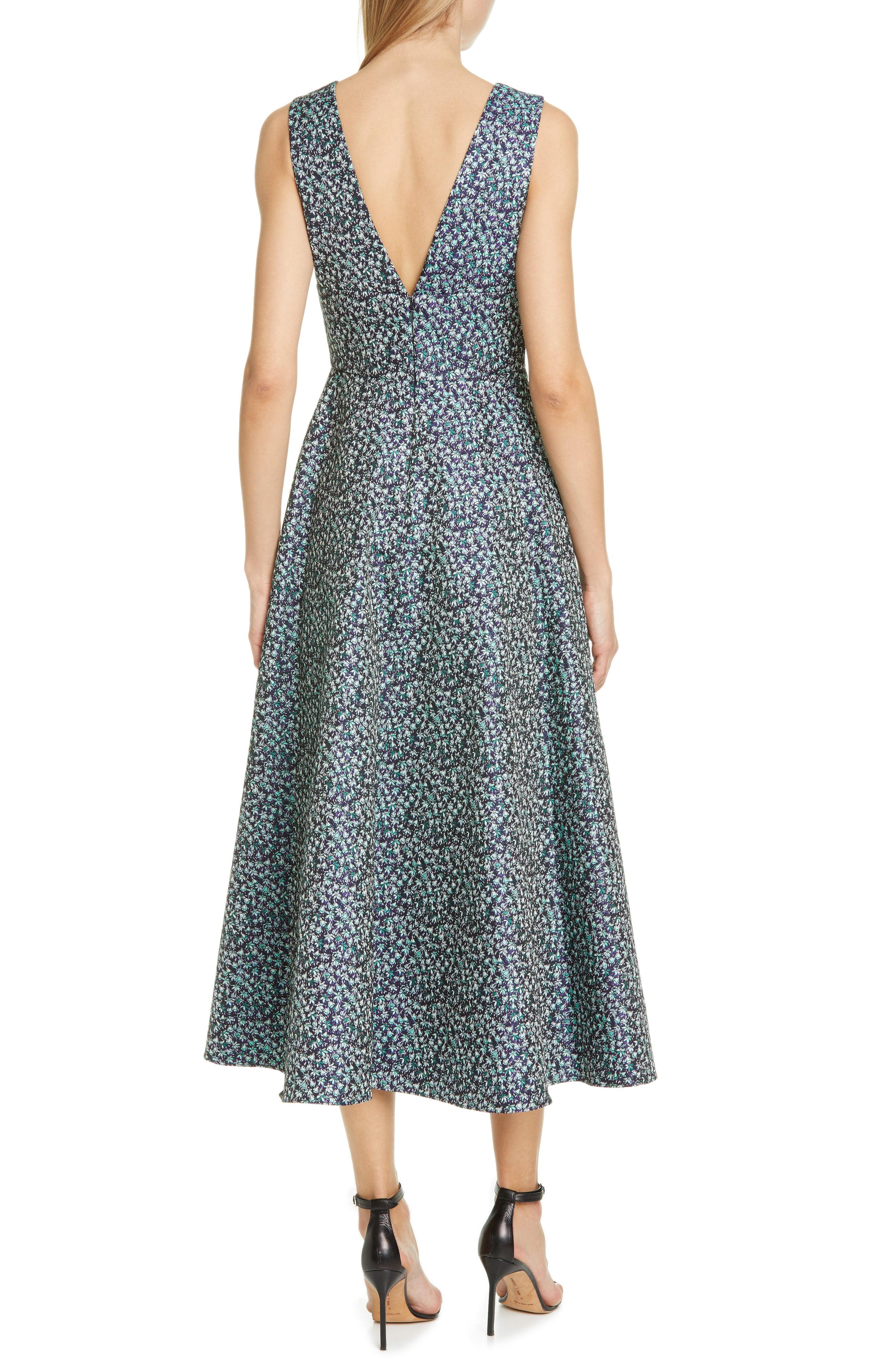 ML Monique Lhuillier Floral Jacquard Sleeveless Midi Dress in Blue - Lyst