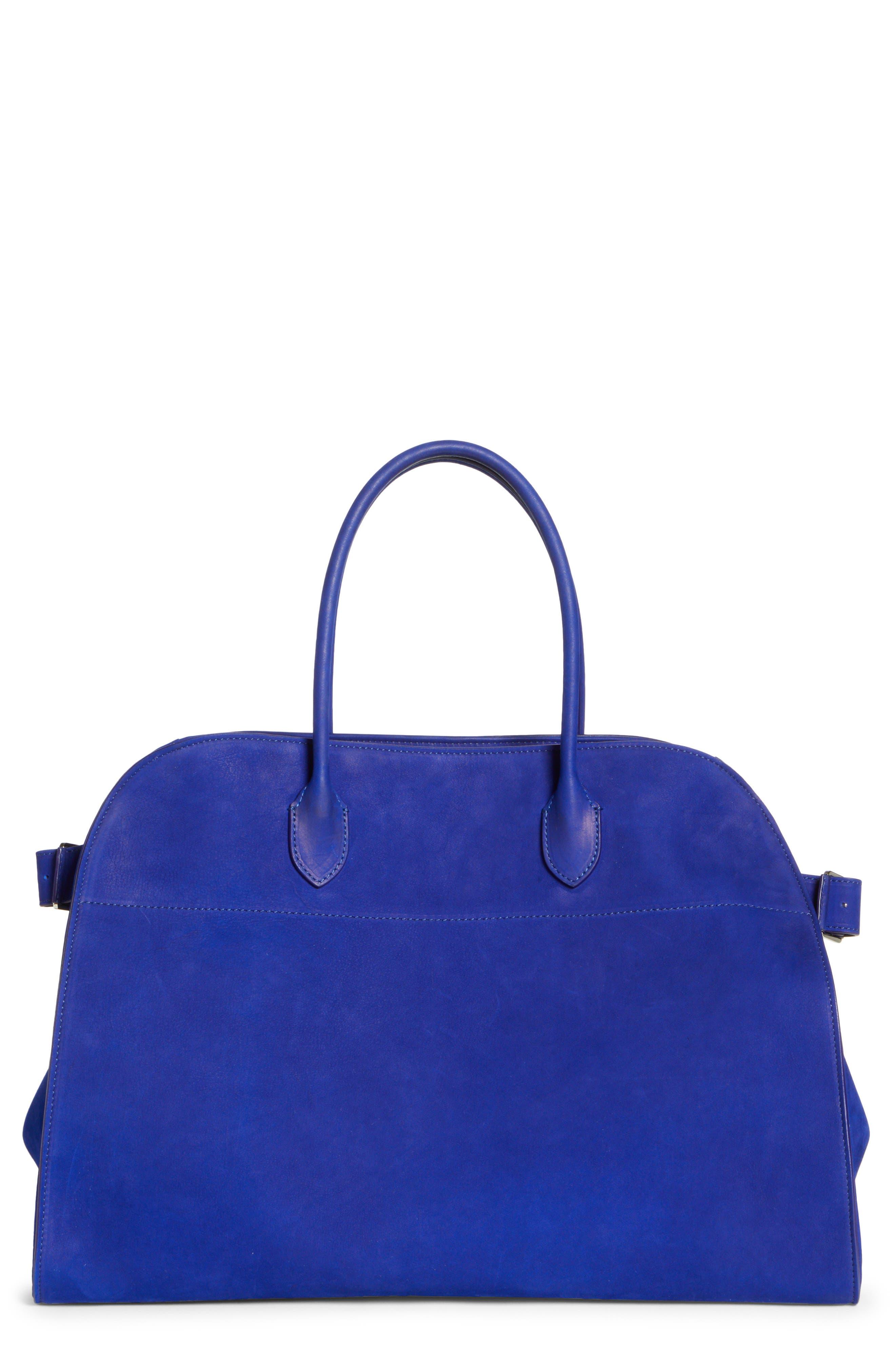 The Row Soft Margaux 15 Suede Satchel in Blue