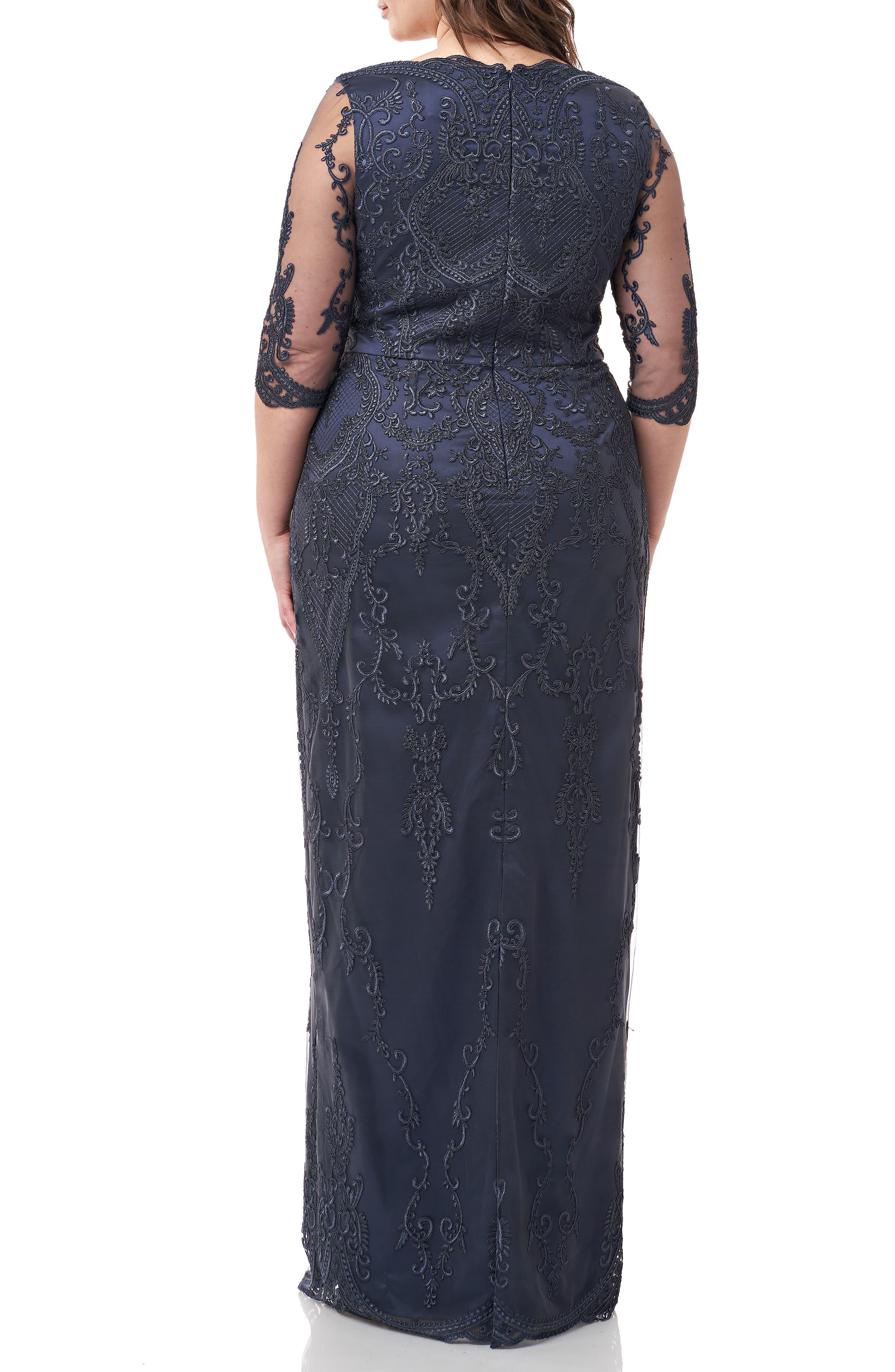 js collections scalloped embroidered gown