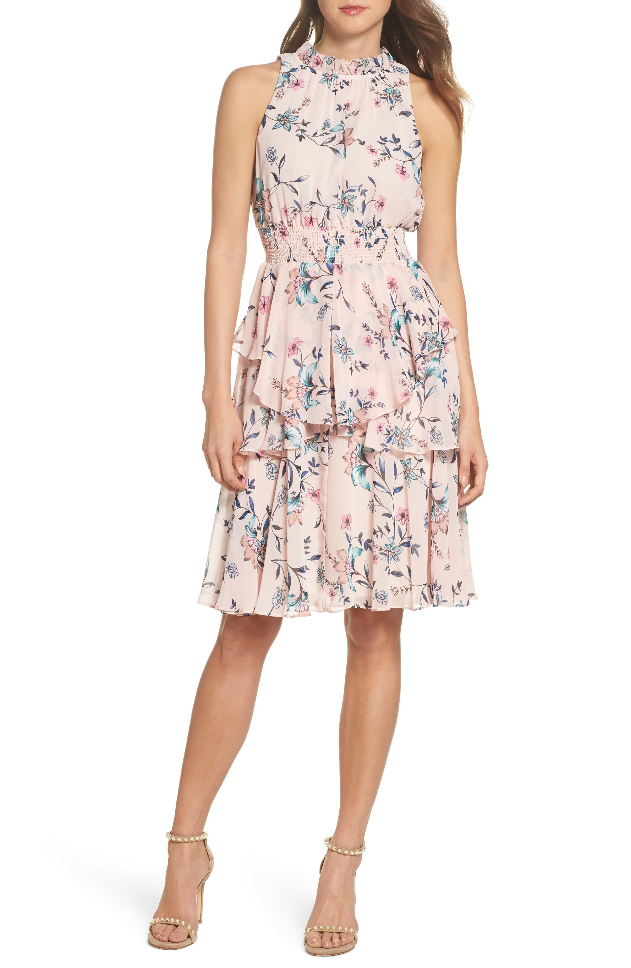 Eliza J Floral Ruffle A Line Dress In Pink Lyst