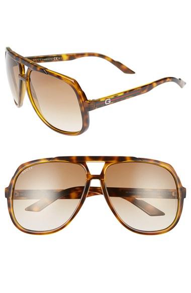 Gucci Logo Temple 63mm Aviator Sunglasses Havana In Brown For Men Lyst