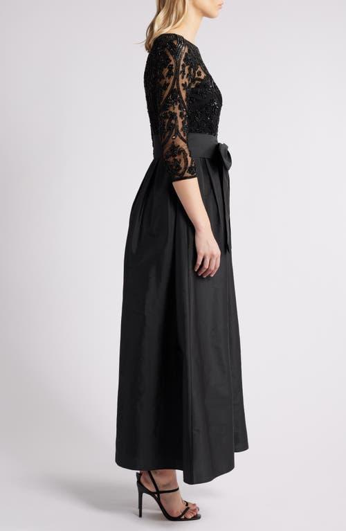 Pisarro Nights Beaded Illusion Neck Taffeta Cocktail Dress in Black