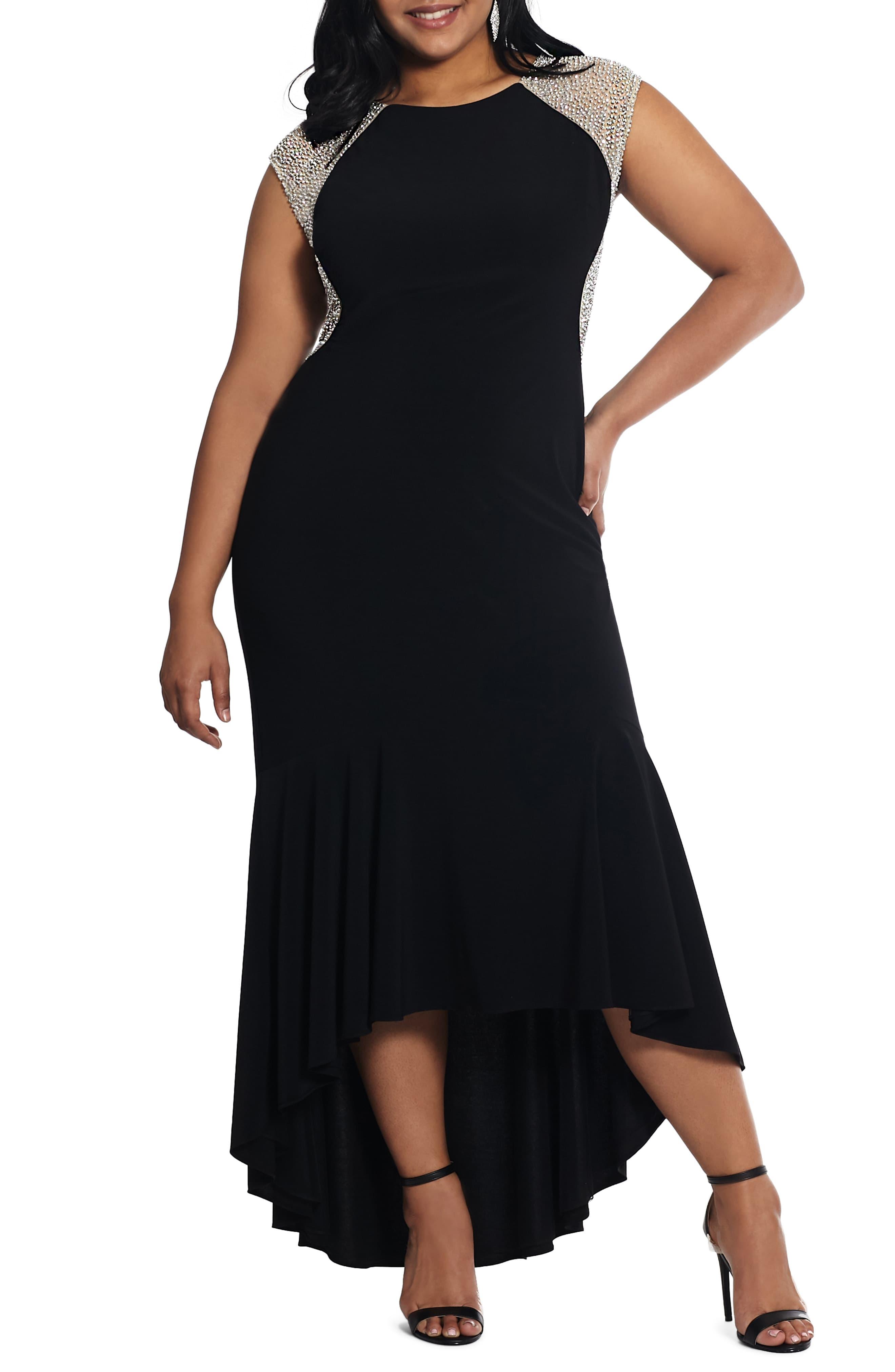 xscape caviar beaded illusion gown