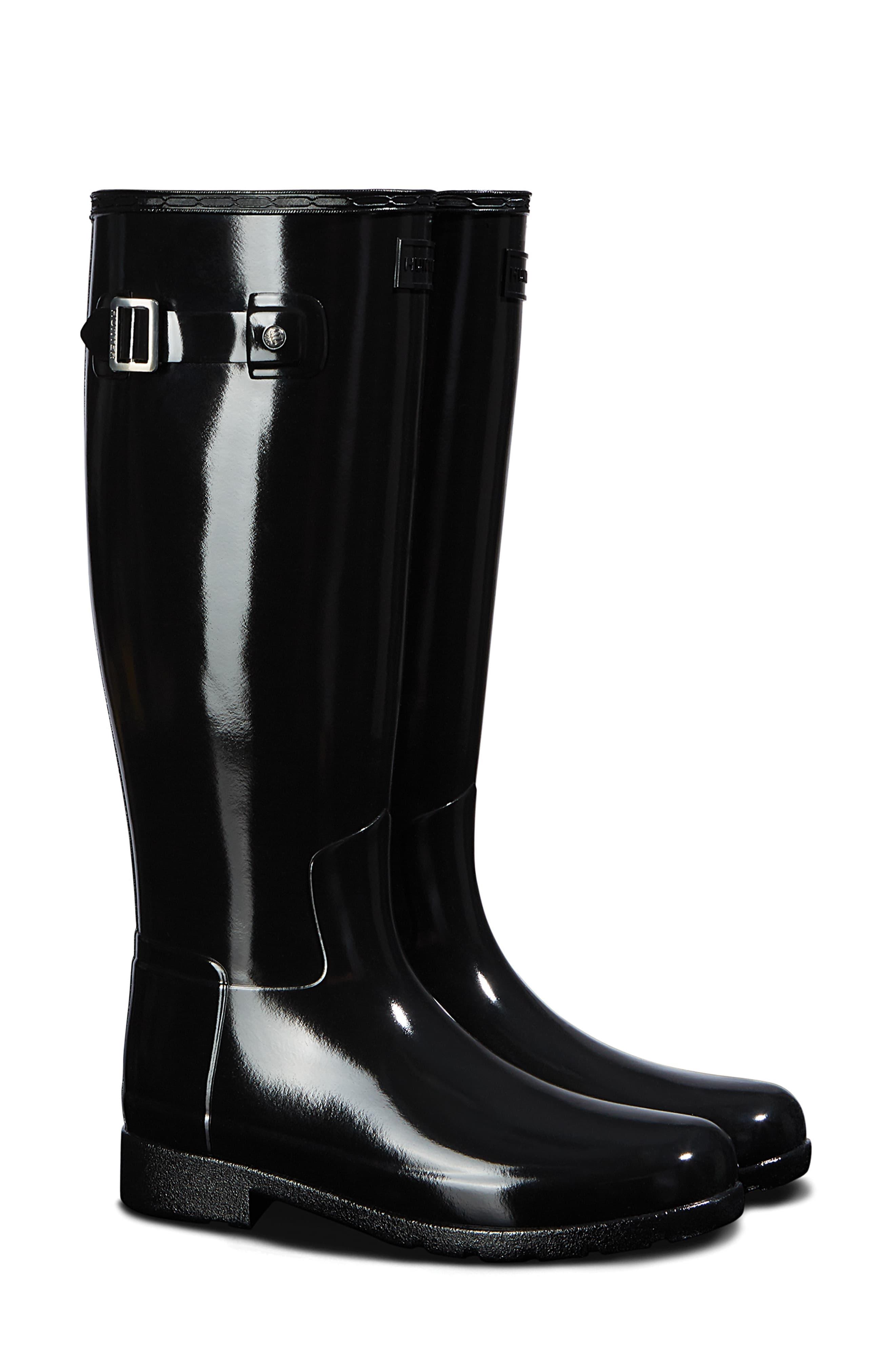 HUNTER Rubber Original Refined Gloss Tall Waterproof Rain Boot in Black ...