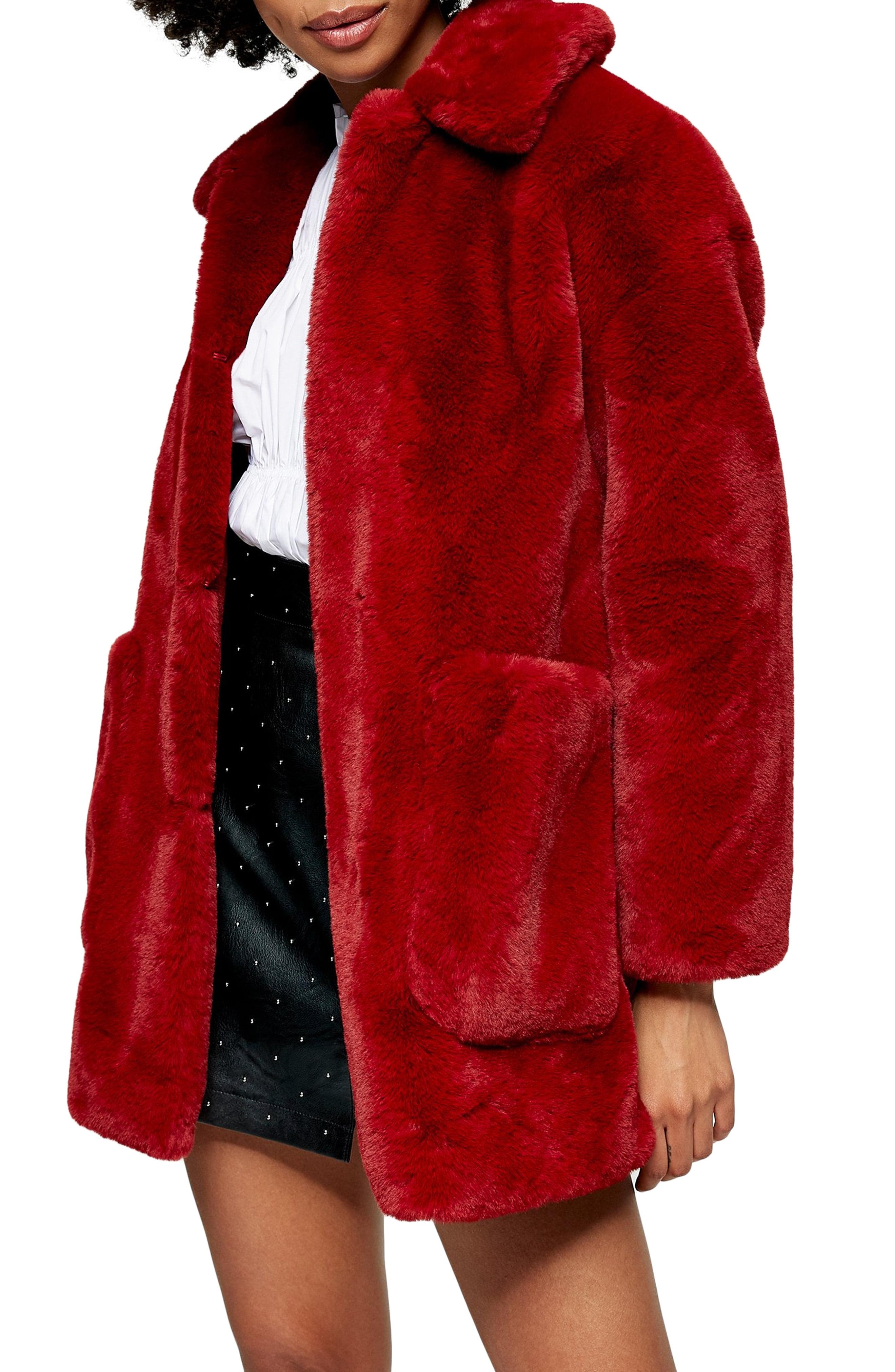 dark red fur coat