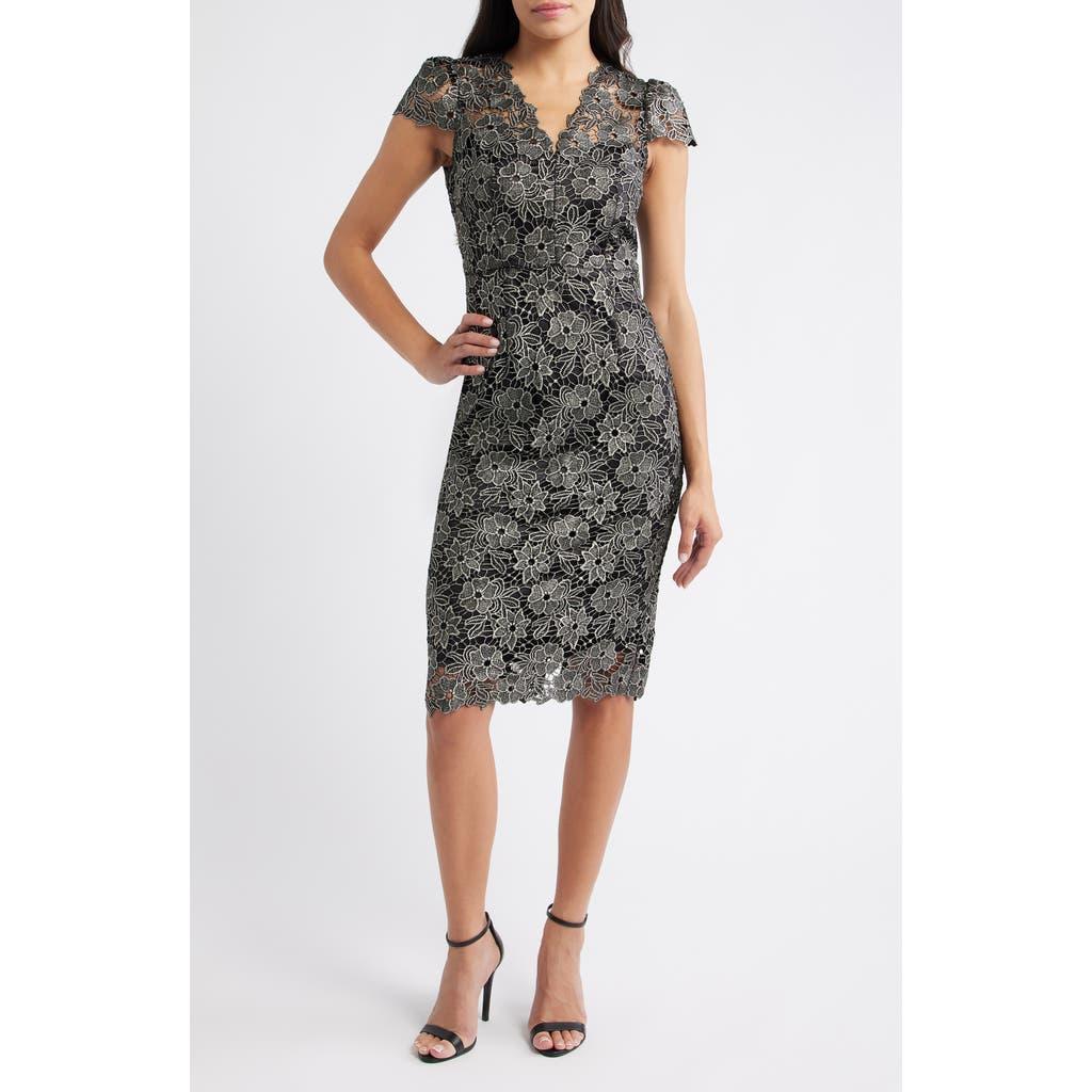eliza j metallic floral jacquard cocktail dress Eliza J Floral Jacquard Metallic Stripe Chiffon Dress in Blue