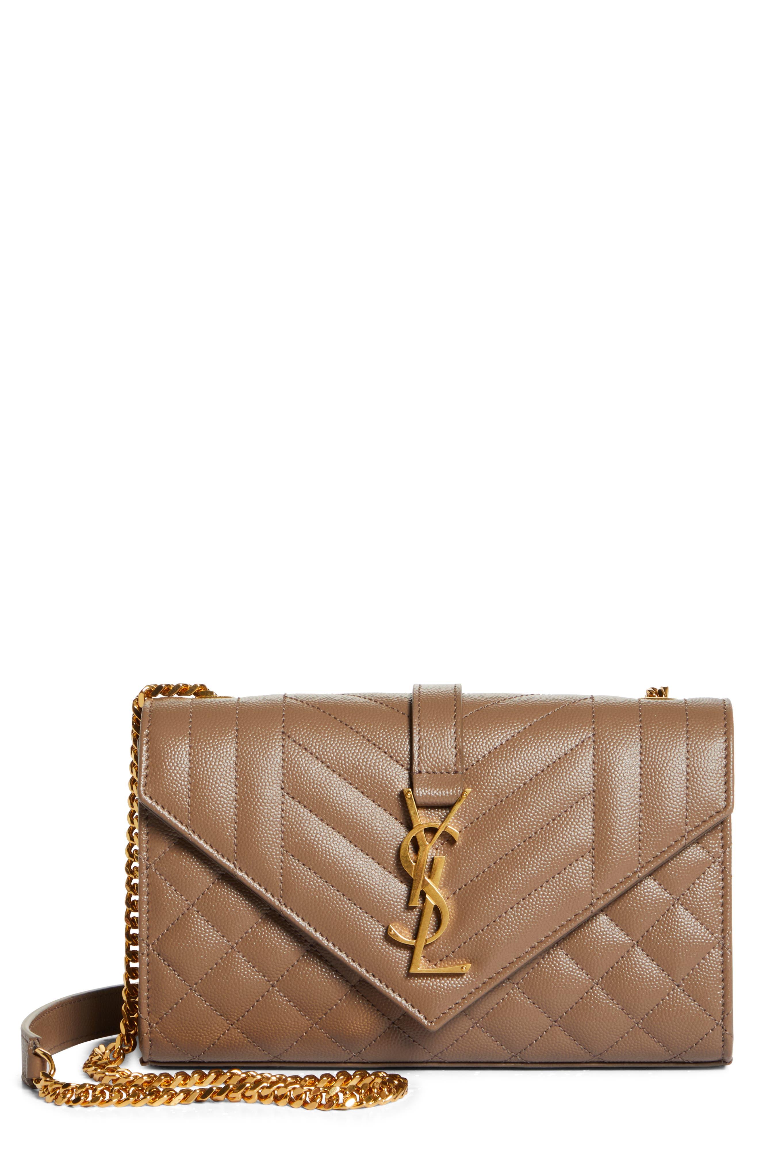 Saint Laurent Small Envelope Calfskin Leather Shoulder Bag in Brown | Lyst