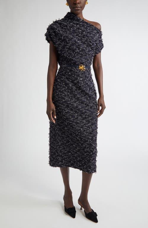 Oscar de la Renta Asymmetric Belted Eyelash Tweed Dress in