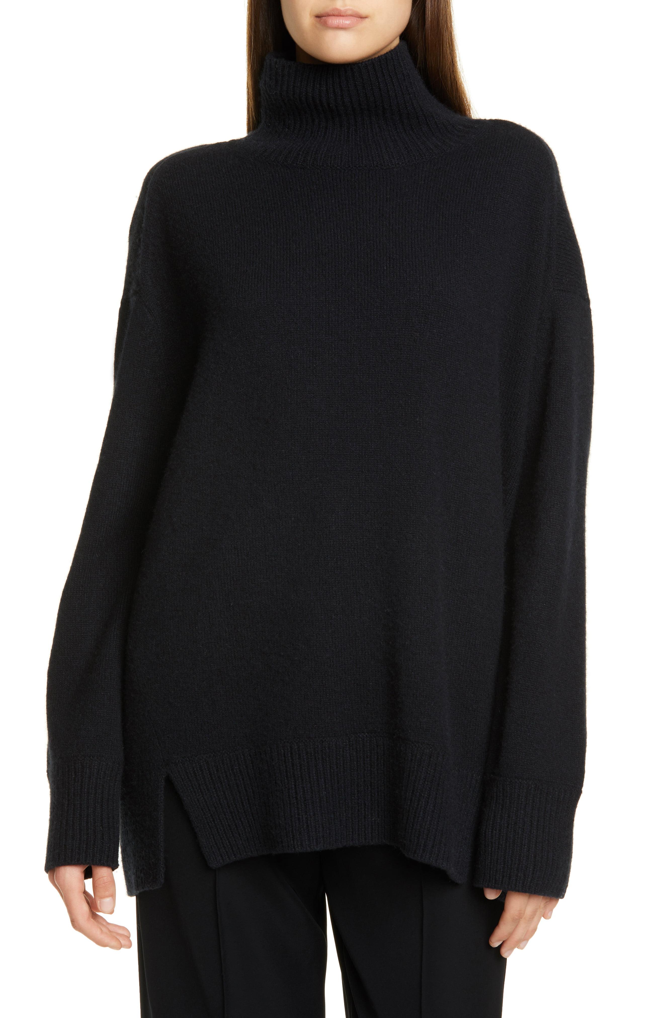 Vince Double Slit Cashmere Turtleneck Sweater in Black - Lyst