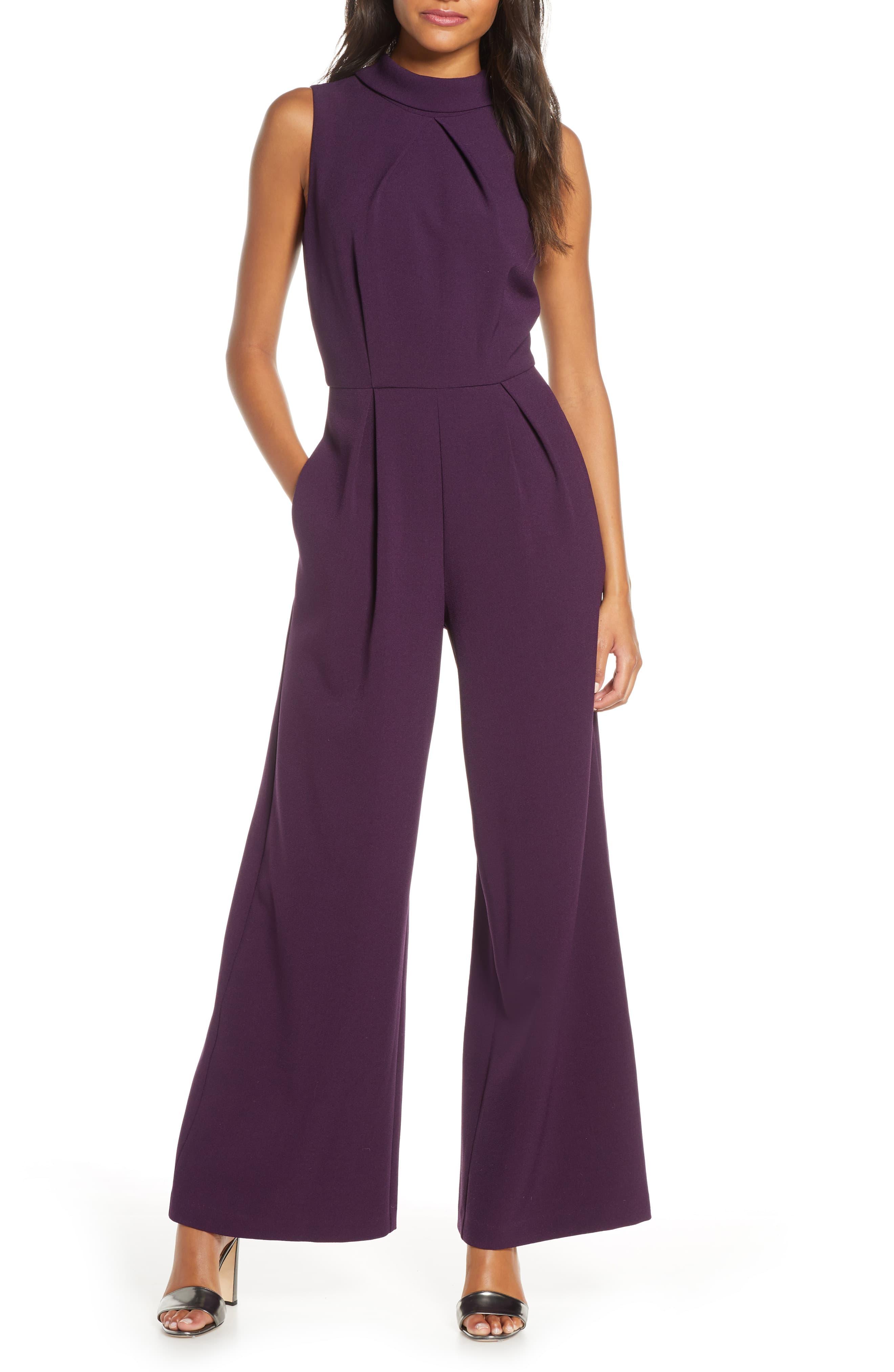 Julia Jordan Mock Neck Wide Leg Jumpsuit in Purple | Lyst