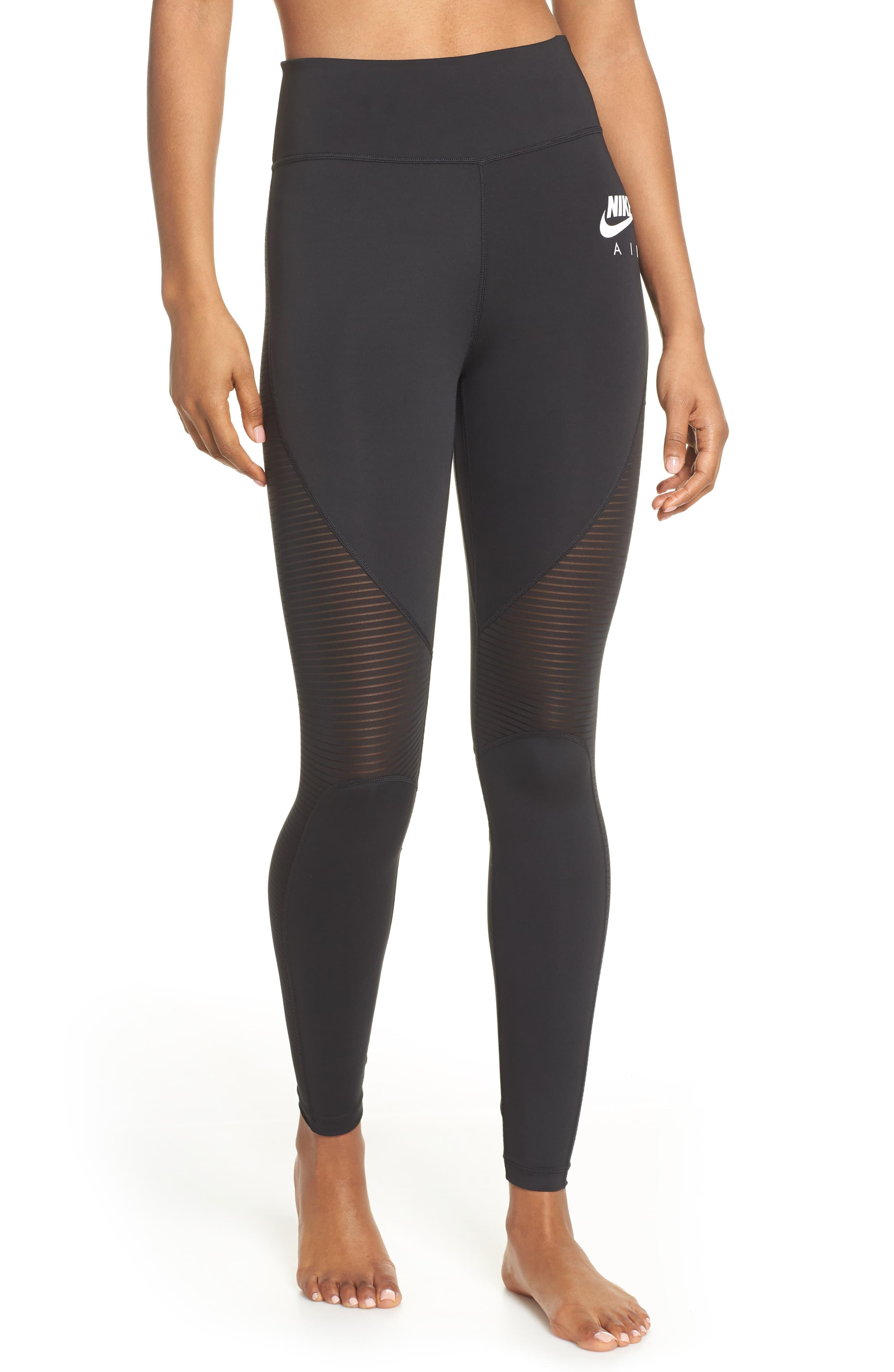 nike air running leggings with mesh panels in black