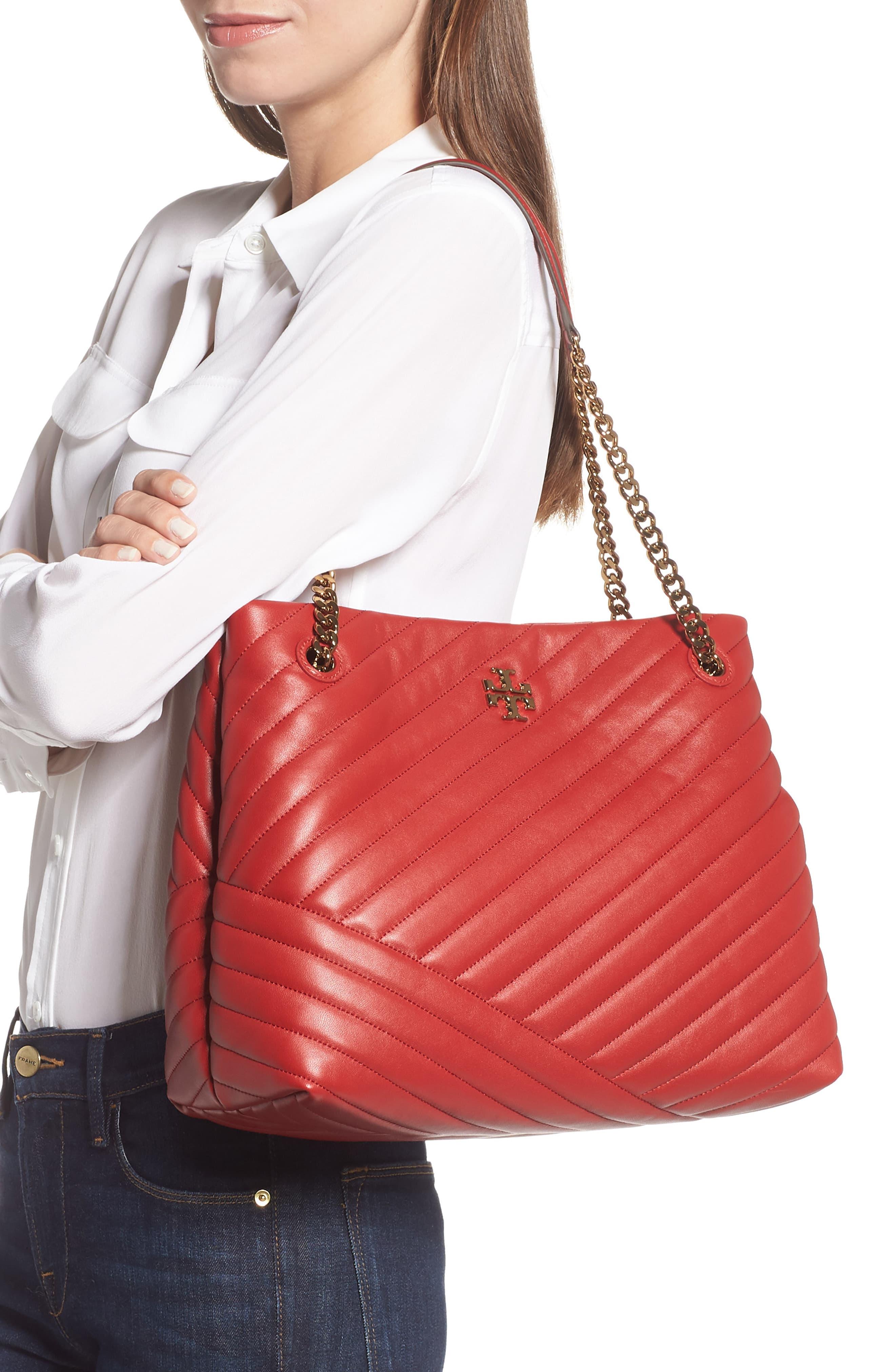 Tory Burch Leather Kira Chevron Tote Bag in Red - Lyst