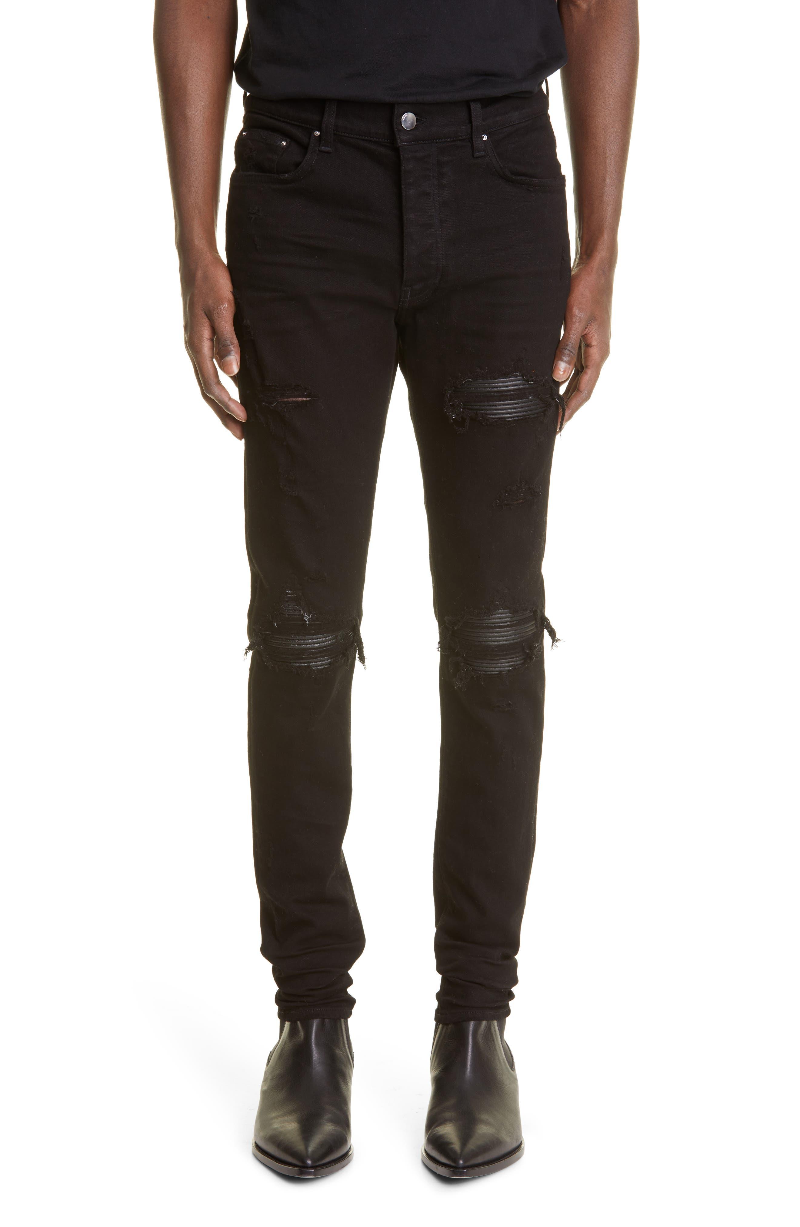 Amiri Mx1 Leather Patch Ripped Skinny Jeans in Black for Men Lyst