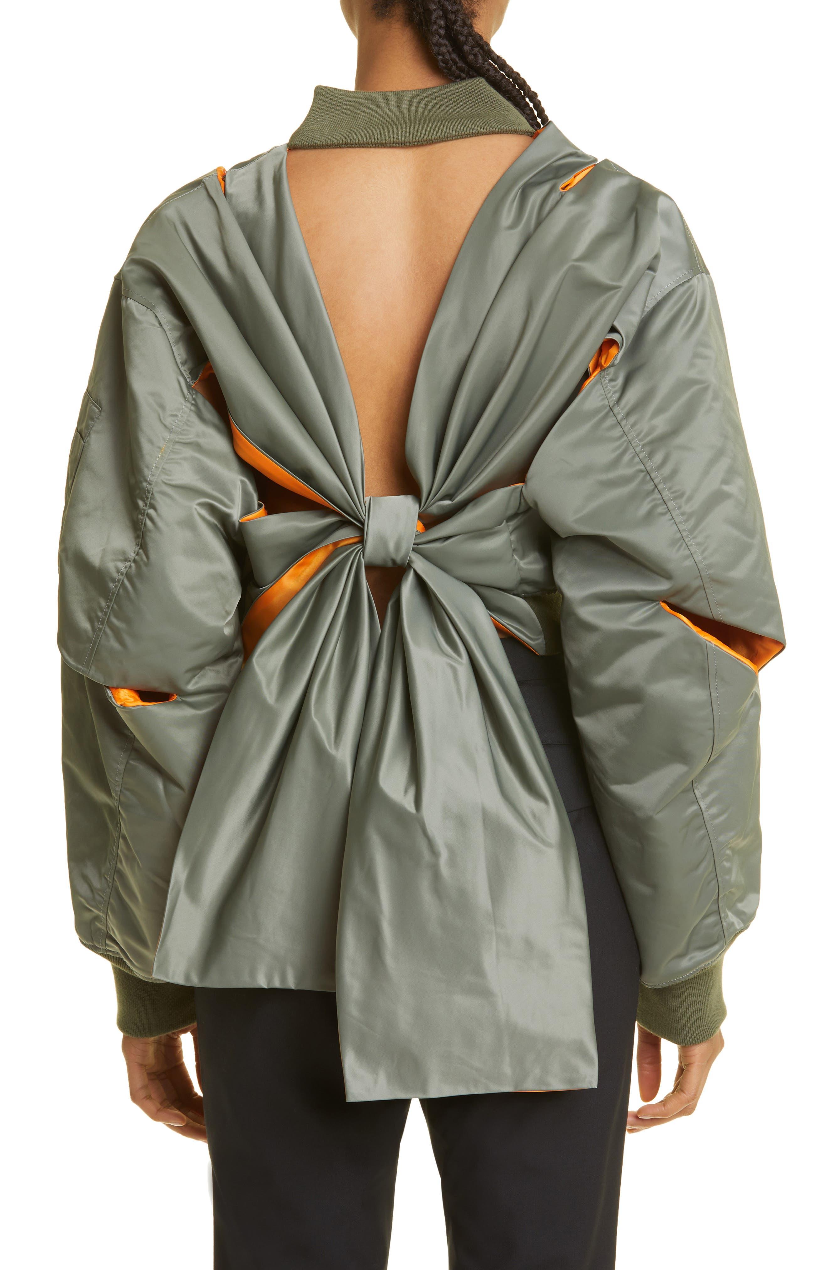 Undercover Open Back Tie Nylon Bomber Jacket in Gray | Lyst