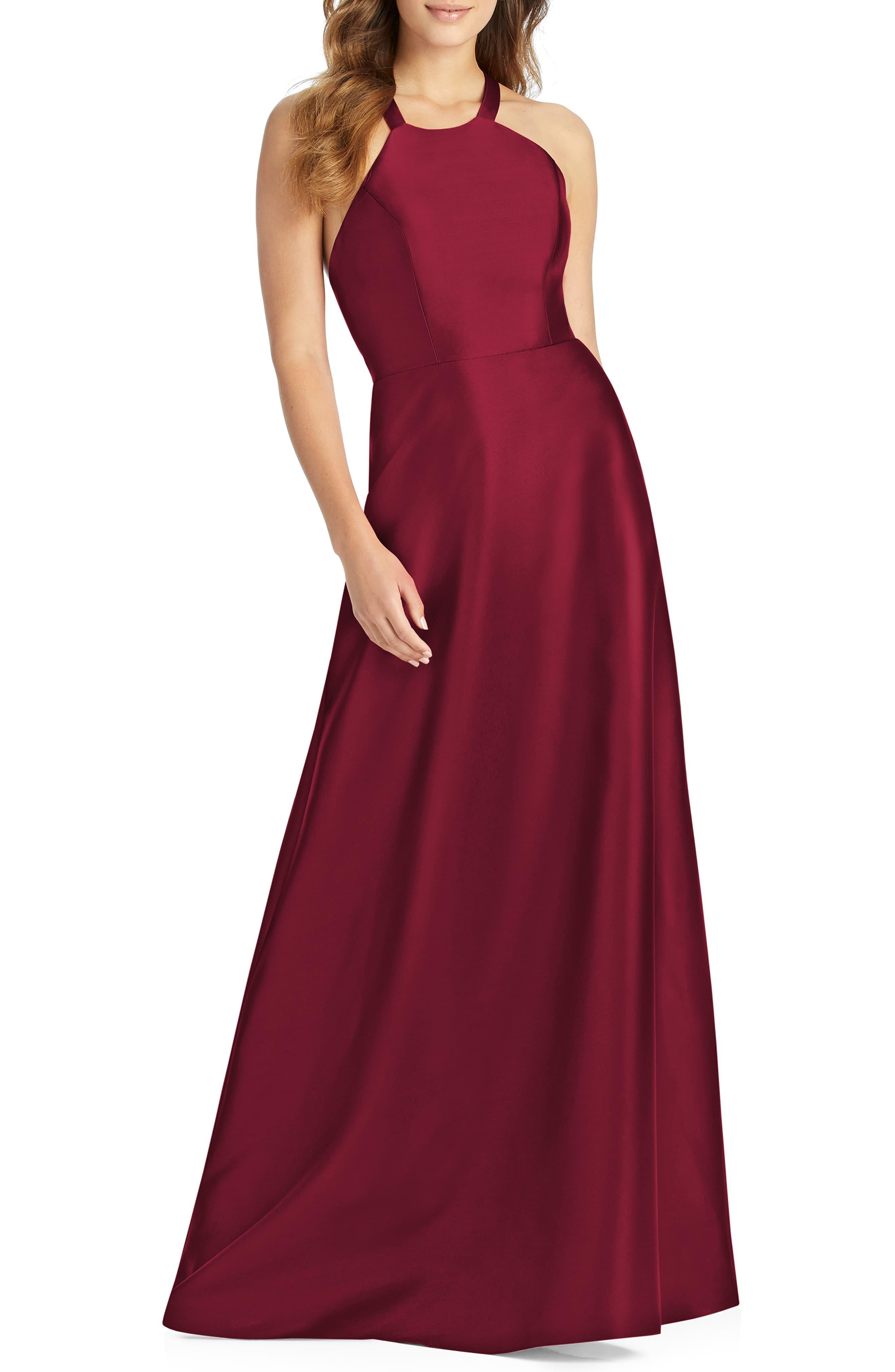 alfred sung satin a line gown
