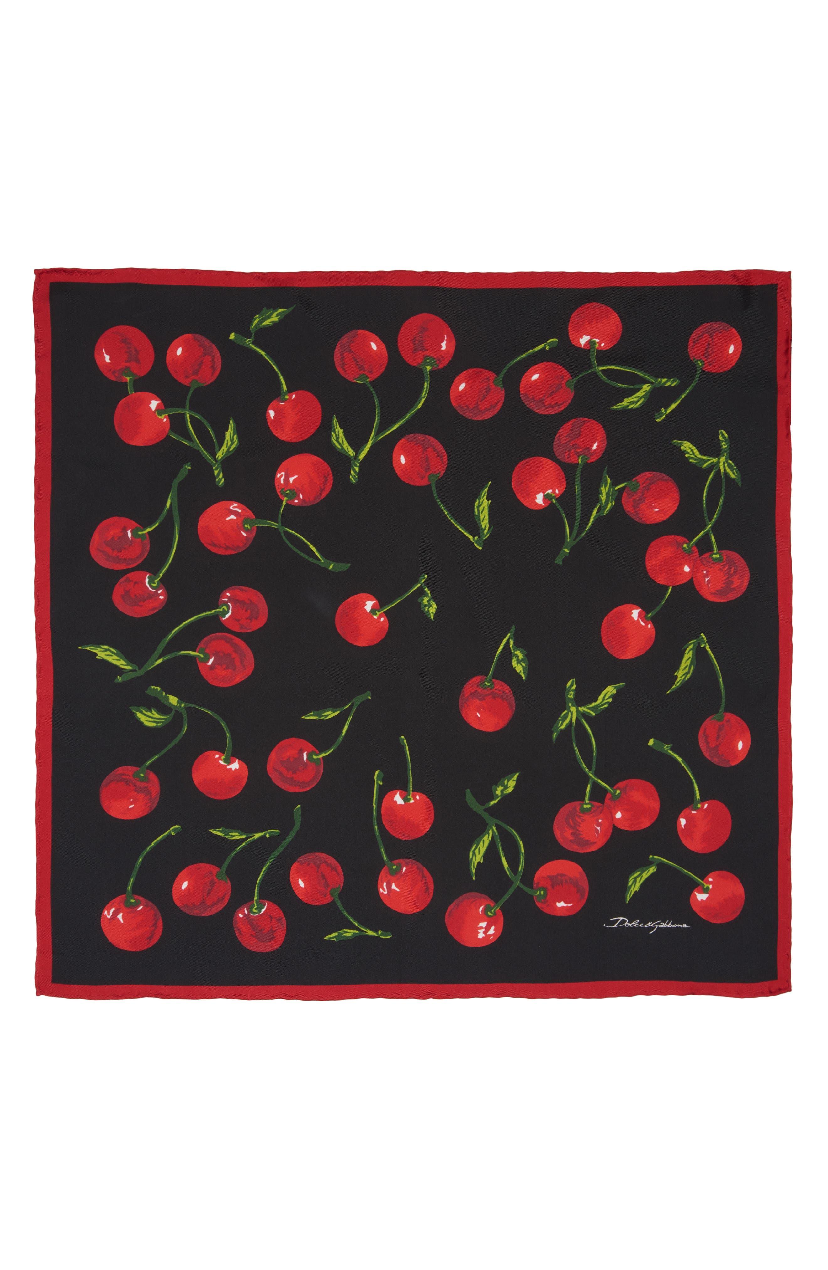 Dolce & Gabbana Cherry Print Silk Square Scarf in Red