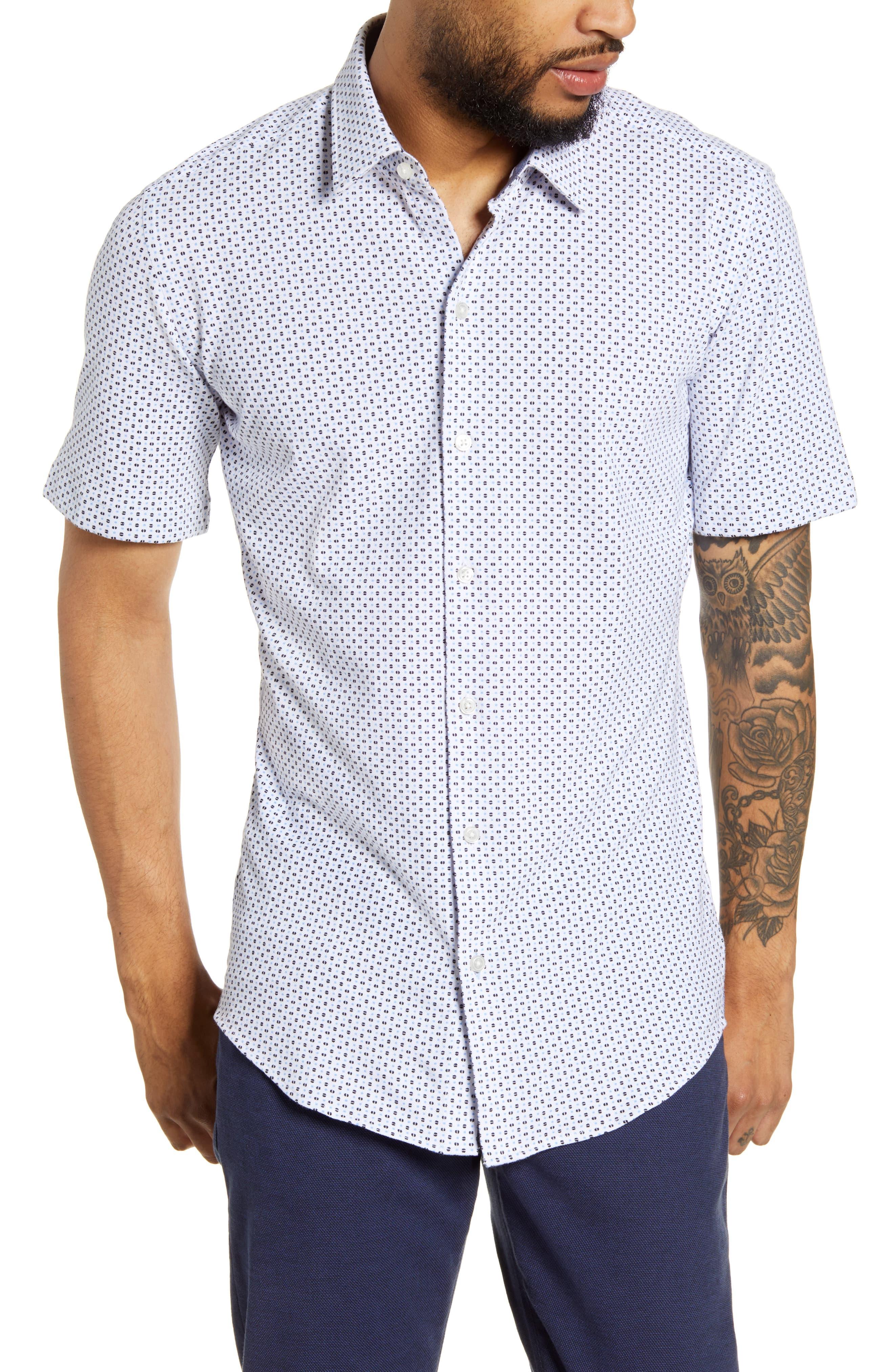 BOSS by Hugo Boss Cotton Robb Slim Fit Microdot Short Sleeve Button-up ...