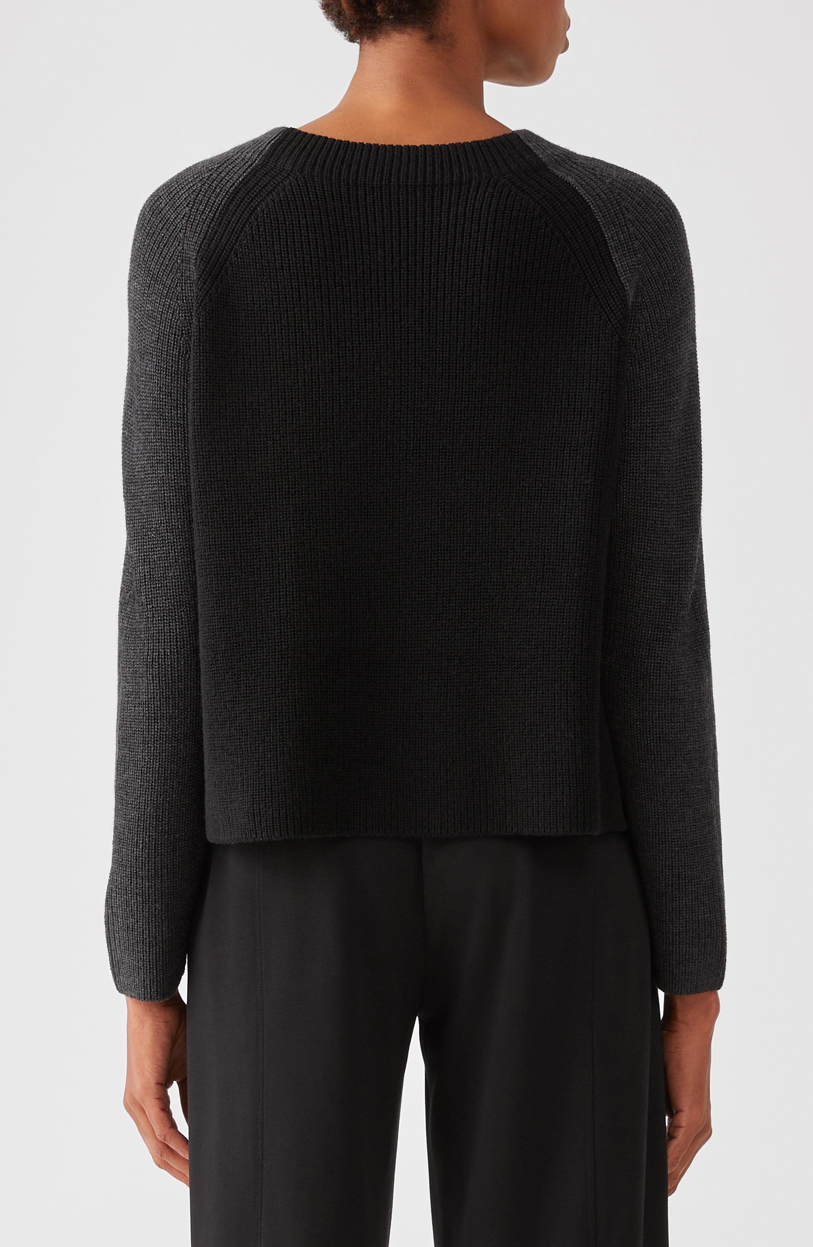 Eileen Fisher Boxy Merino Wool Sweater in Black/ Charcoal (Black) - Lyst