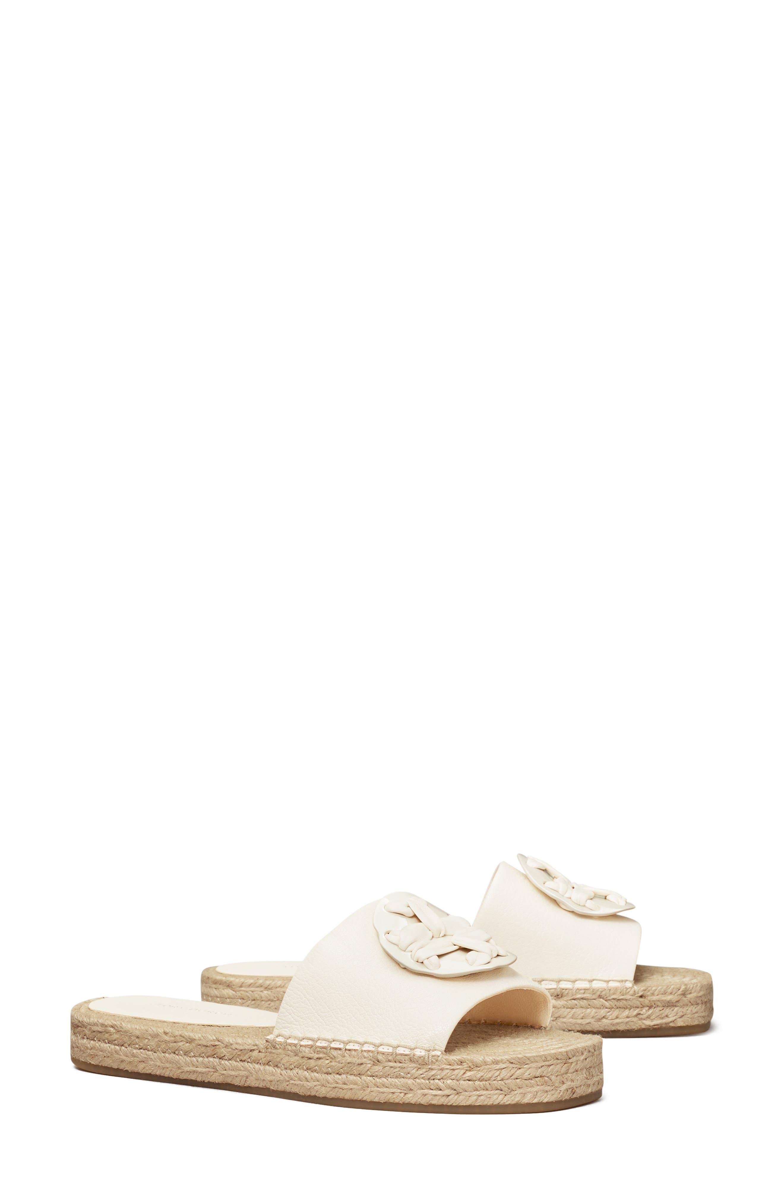 Tory Burch Woven Double T Espadrille Slide Sandal in White | Lyst