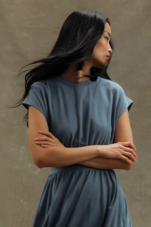 modern citizen prima dress Modern Citizen Prima Jersey Midi Dress - Dusty Blue