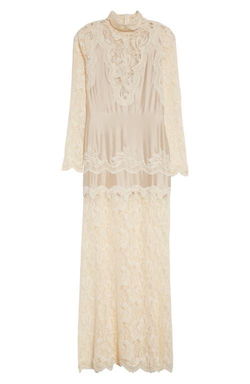 Rabanne Long Sleeve Lace & Jersey Dress in Natural | Lyst