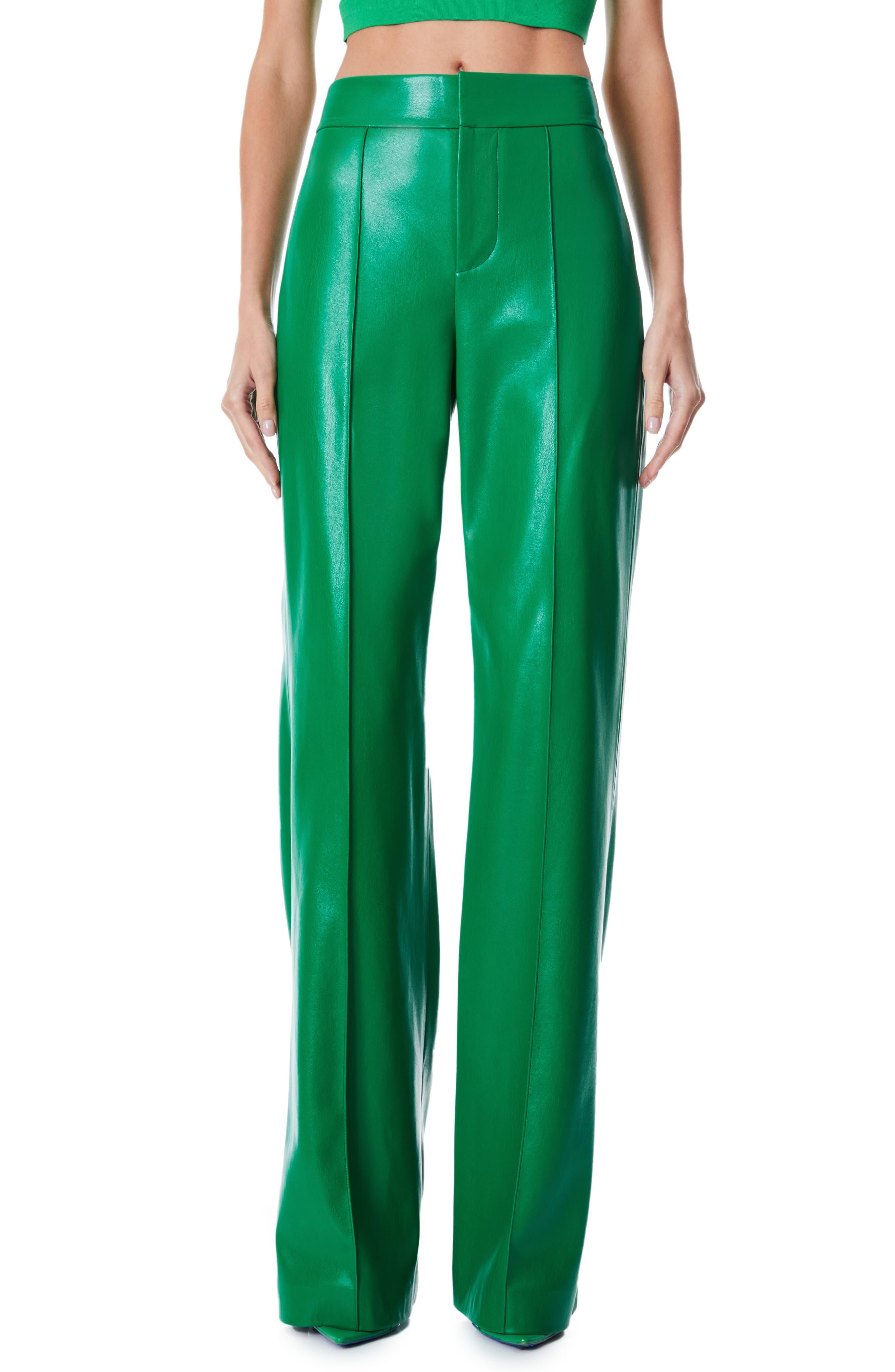 Alice + Olivia Alice + Olivia Dylan Vegan Leather Wide Leg Pant in Green | Lyst