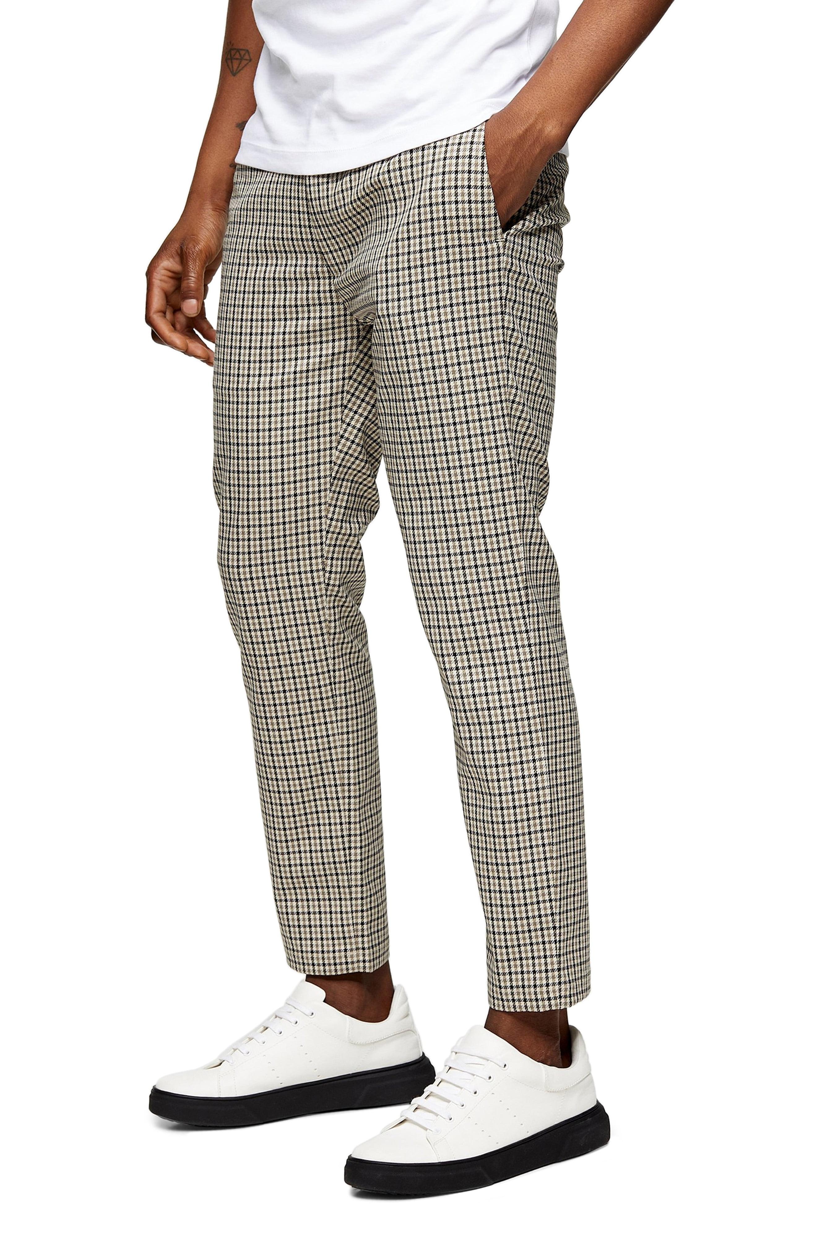 TOPMAN Whyatt Stretch Skinny Fit Check Joggers in Stone (Gray) for Men - Lyst