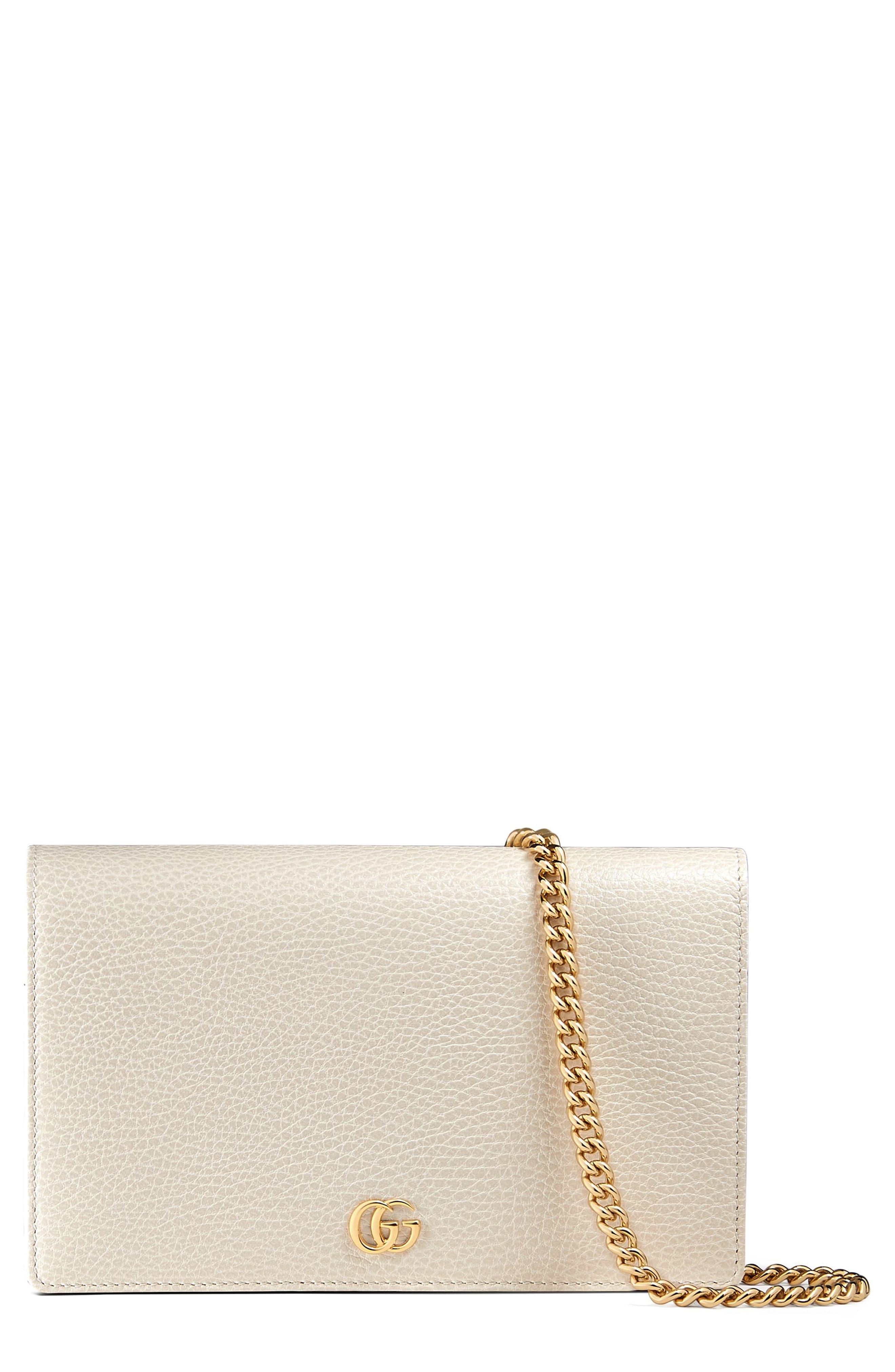 Gucci Marmont Leather Wallet On A Chain in White - Lyst