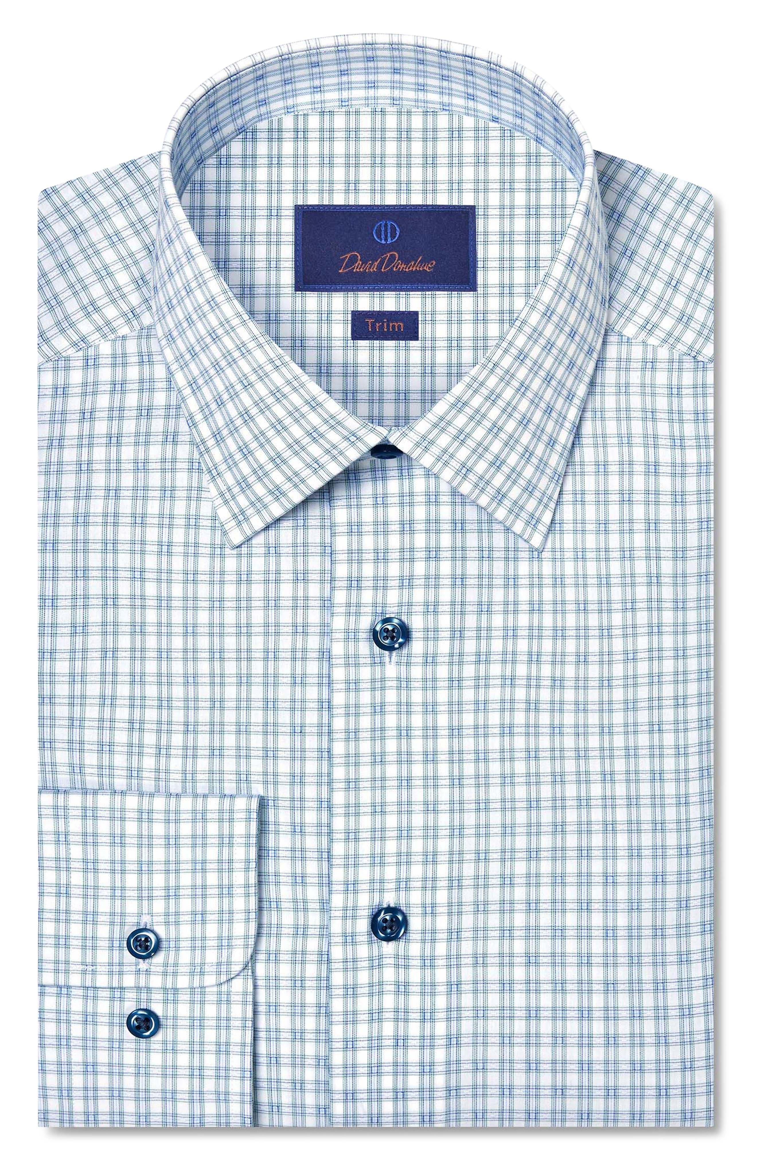 david donahue dress shirts sale Neat Diamond Shirt TBSP11202 Wht/Choco 102 / 18 / 34x35 adjustable button cuffs 100% cotton Machine wash David Donahue Dress Shirts for