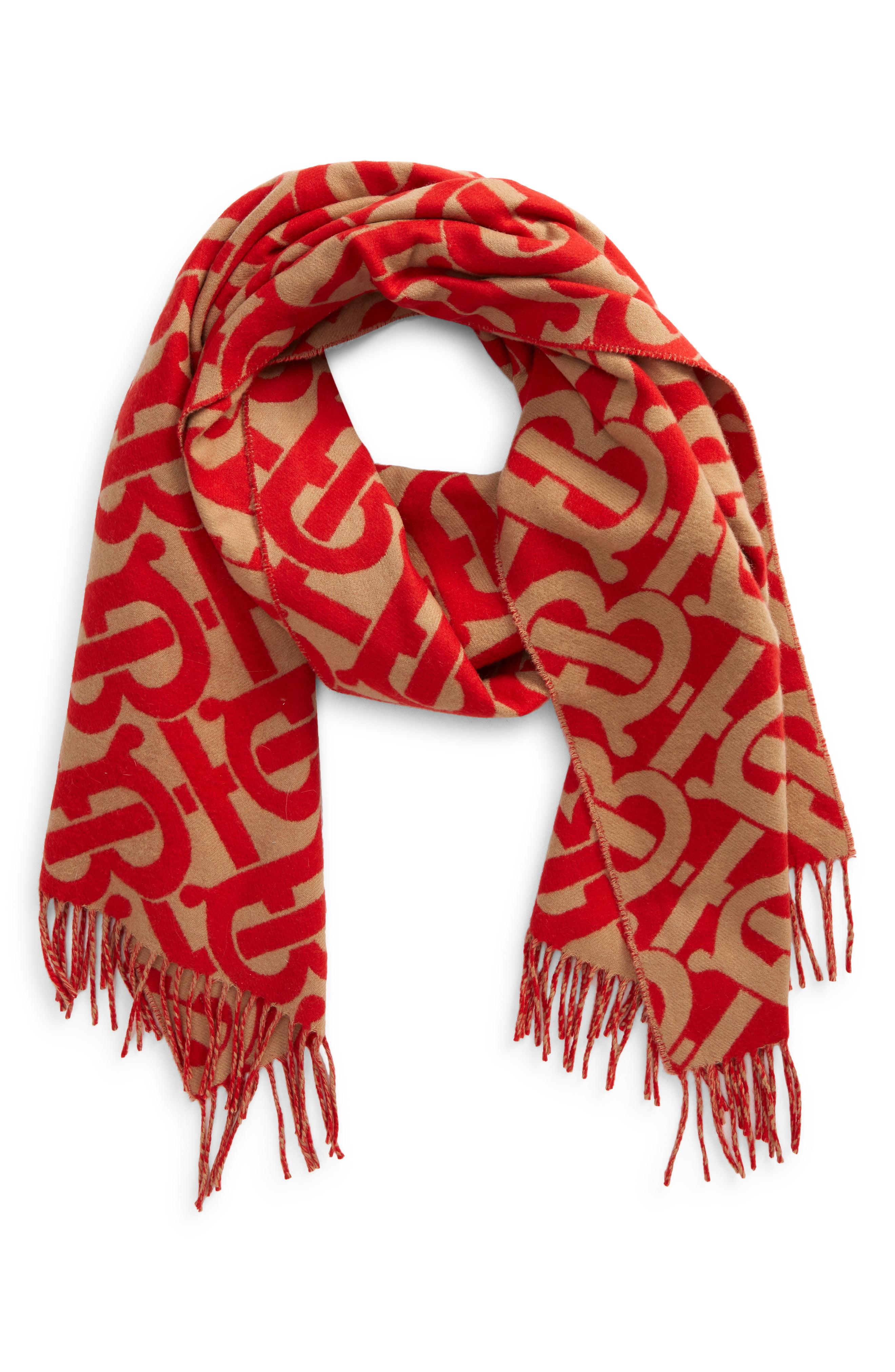 Burberry Tb Monogram Jacquard Cashmere Scarf in Bright Red / Camel (Red) Lyst