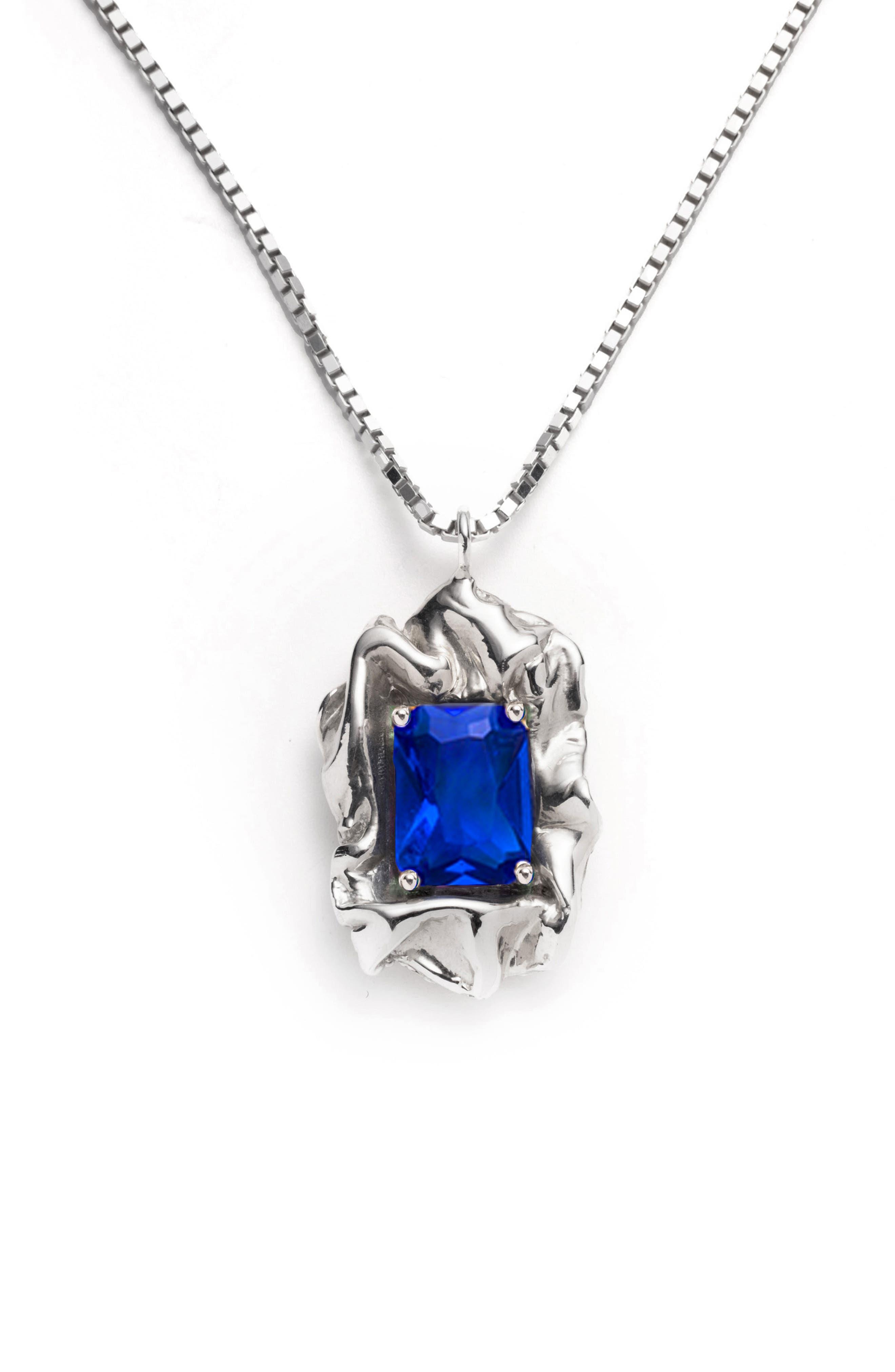 Silver and Blue Sapphire Edith Crystal Pendant Necklace | Sterling King | Jewelry