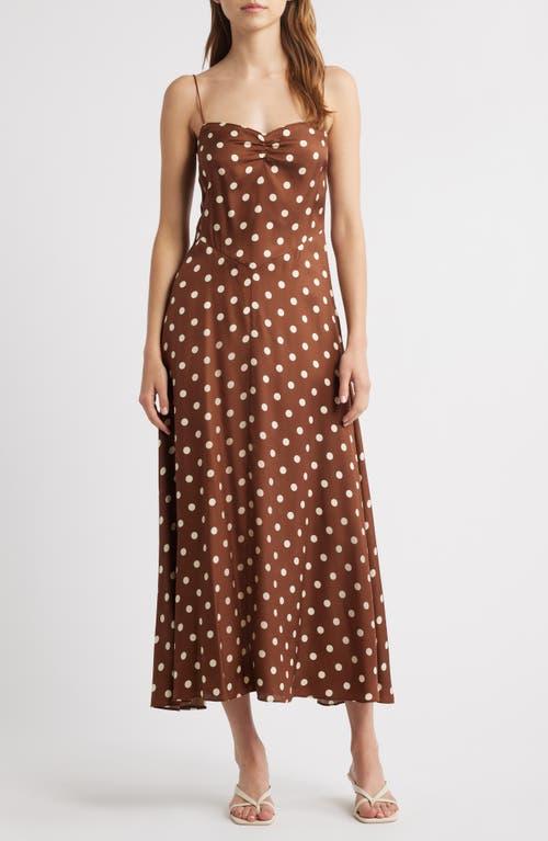 Doen Lorraine Polka Dot Silk Blend Satin Midi Dress in Brown | Lyst