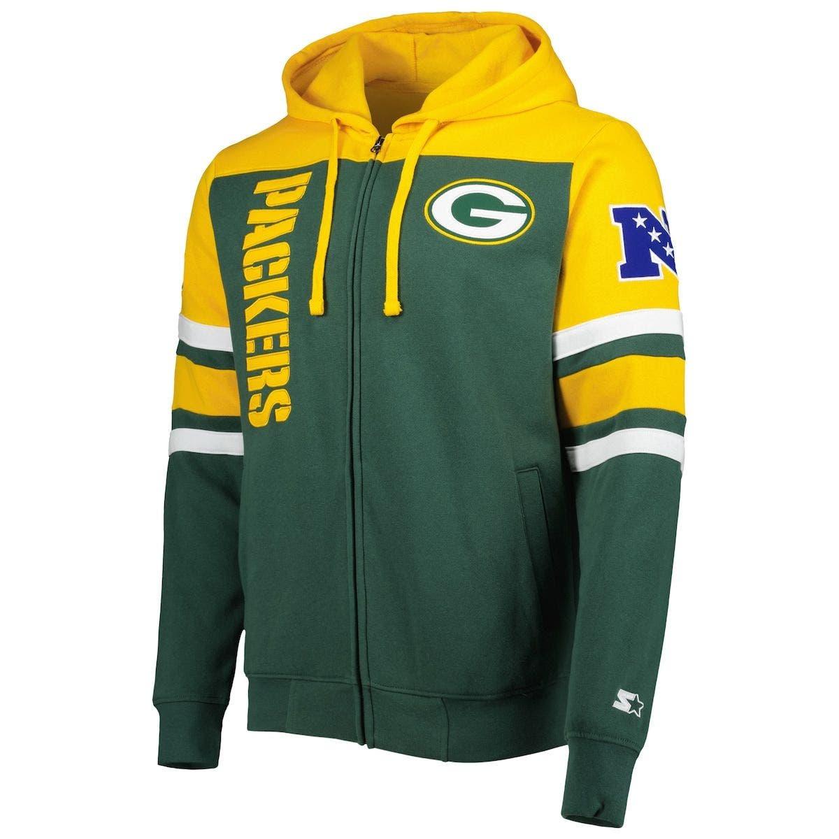 Men's Starter Green/Gold Green Bay Packers Running Back Full-Zip Hoodie