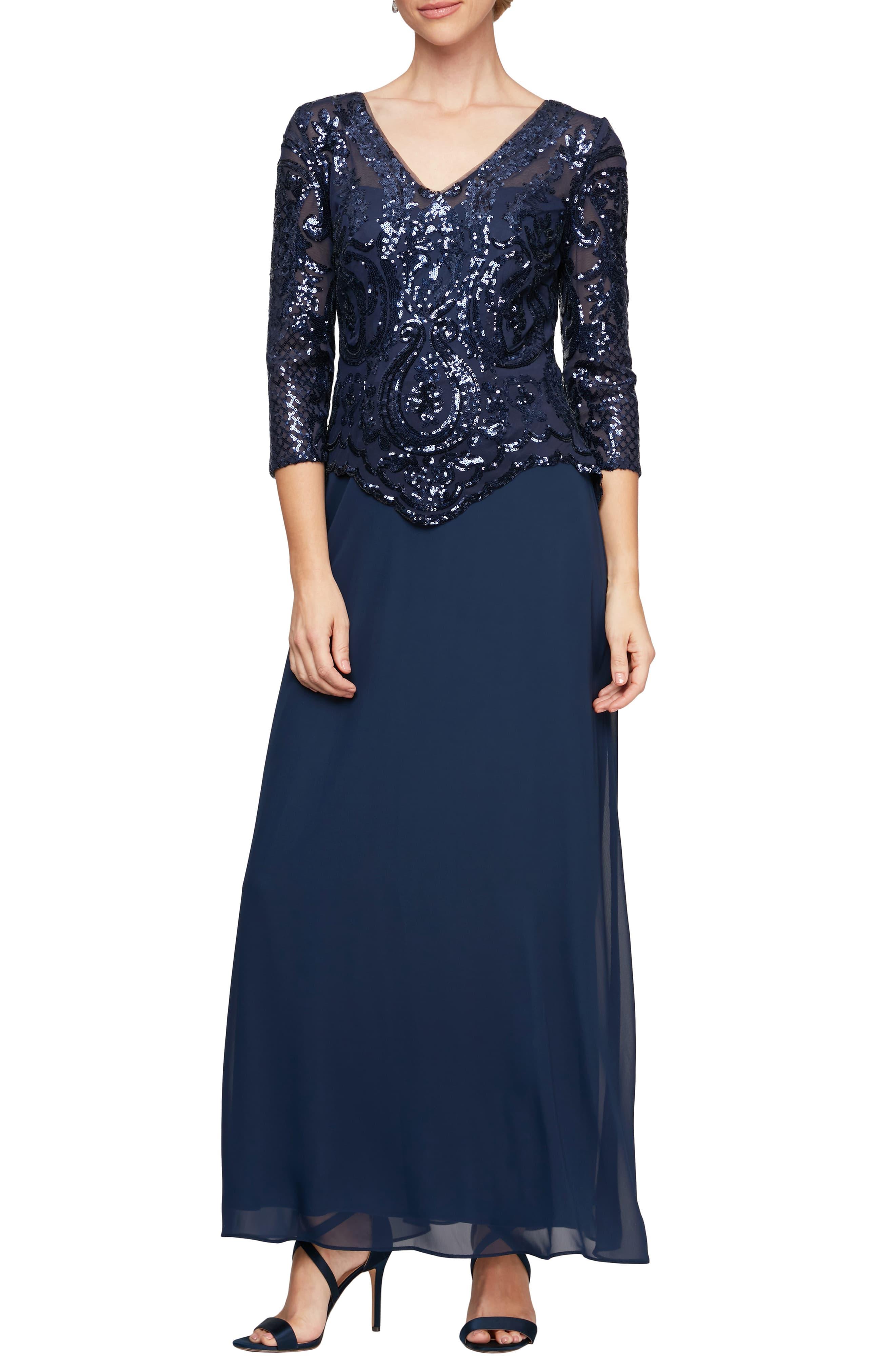 alex evenings sequin lace & chiffon gown