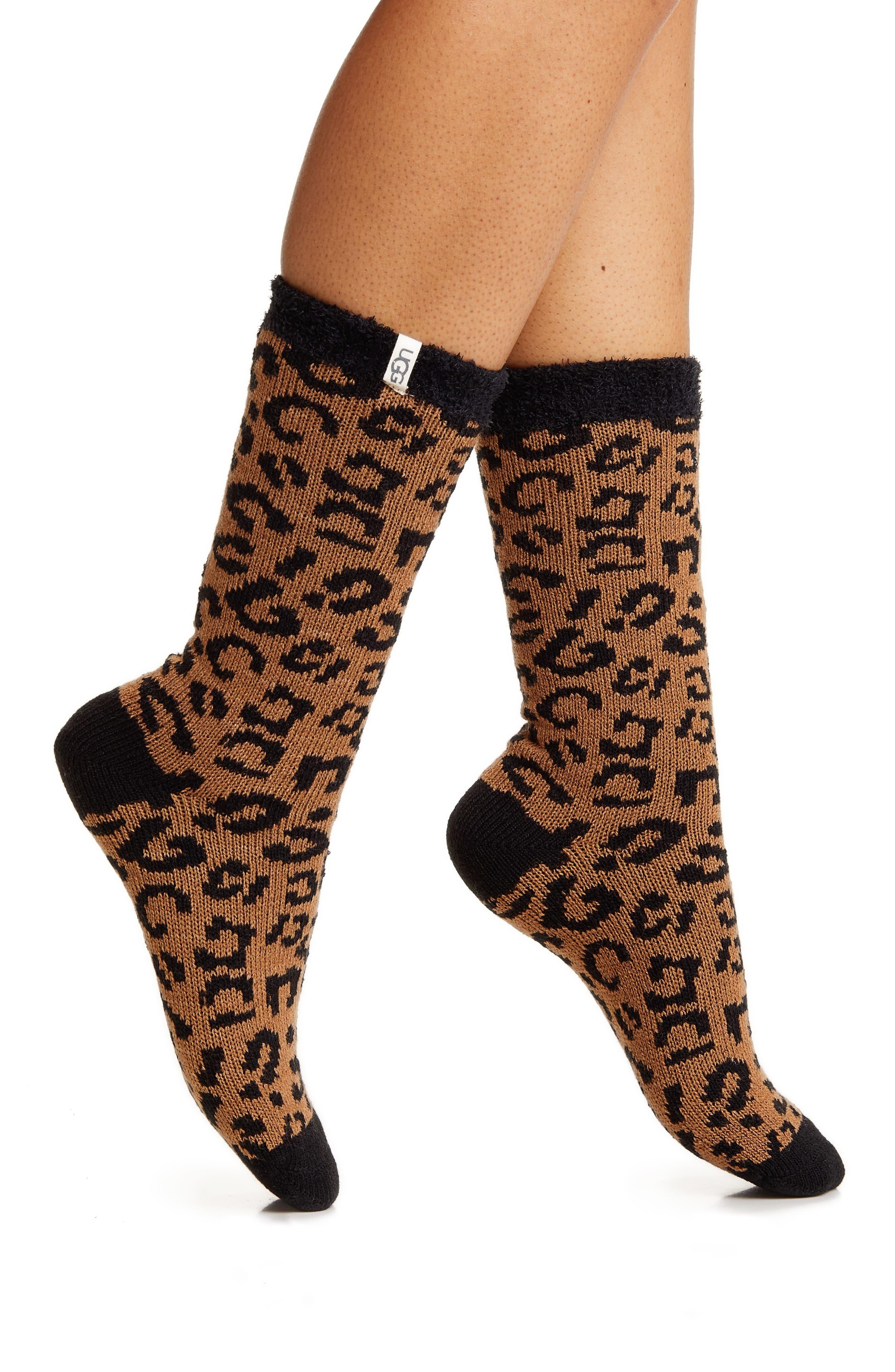 UGG ugg(r) Josephine Leopard Fleece Lined Socks in Black | Lyst