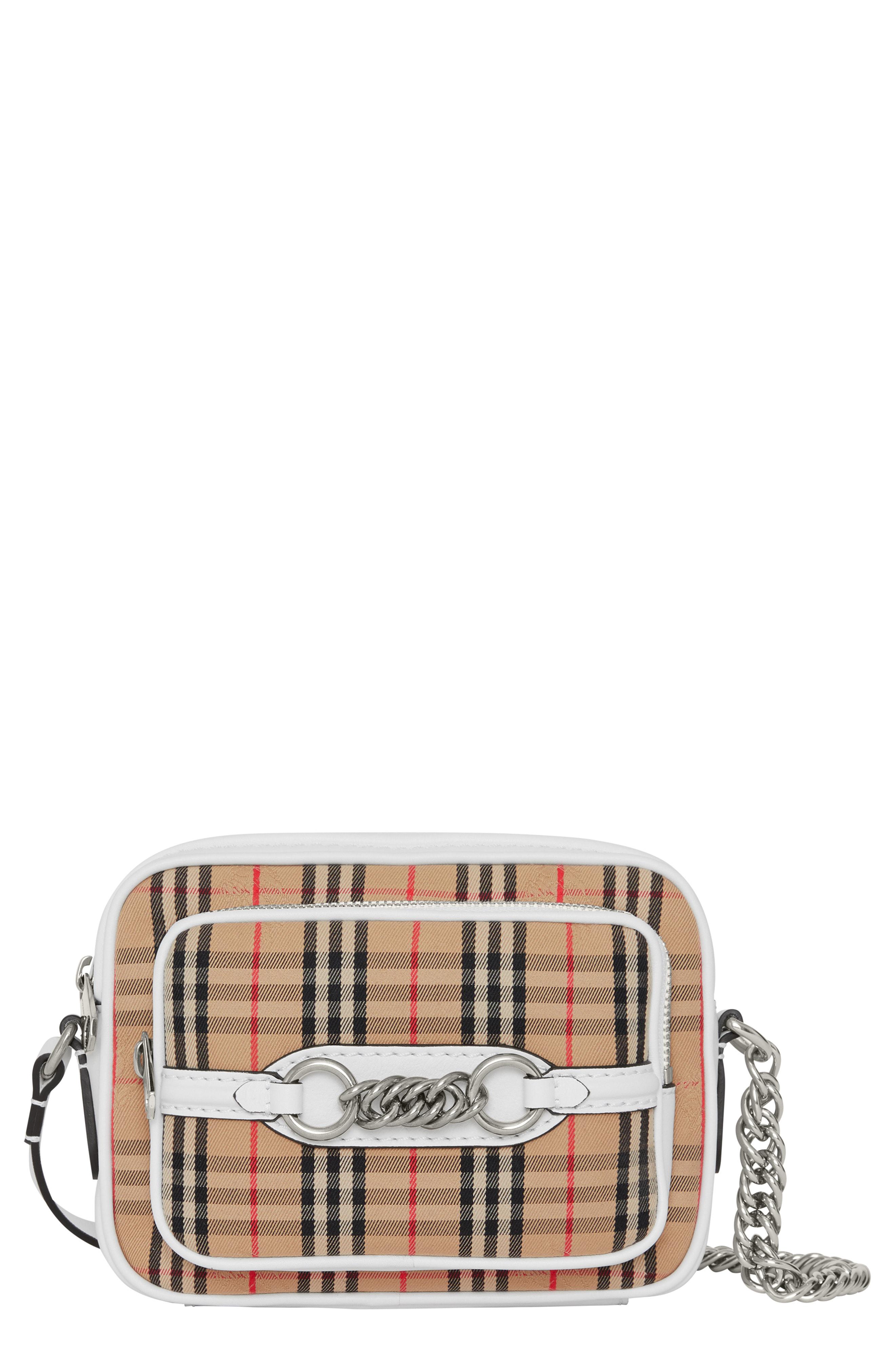 vintage check link crossbody camera bag