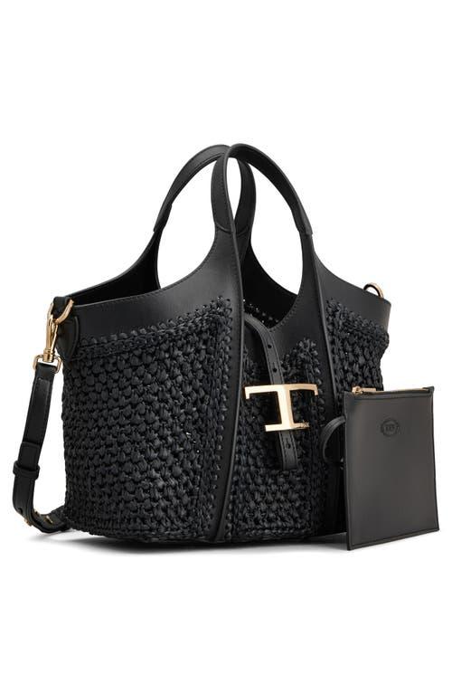 Tod's Mini T Timeless Crochet Raffia & Leather Shopping Bag