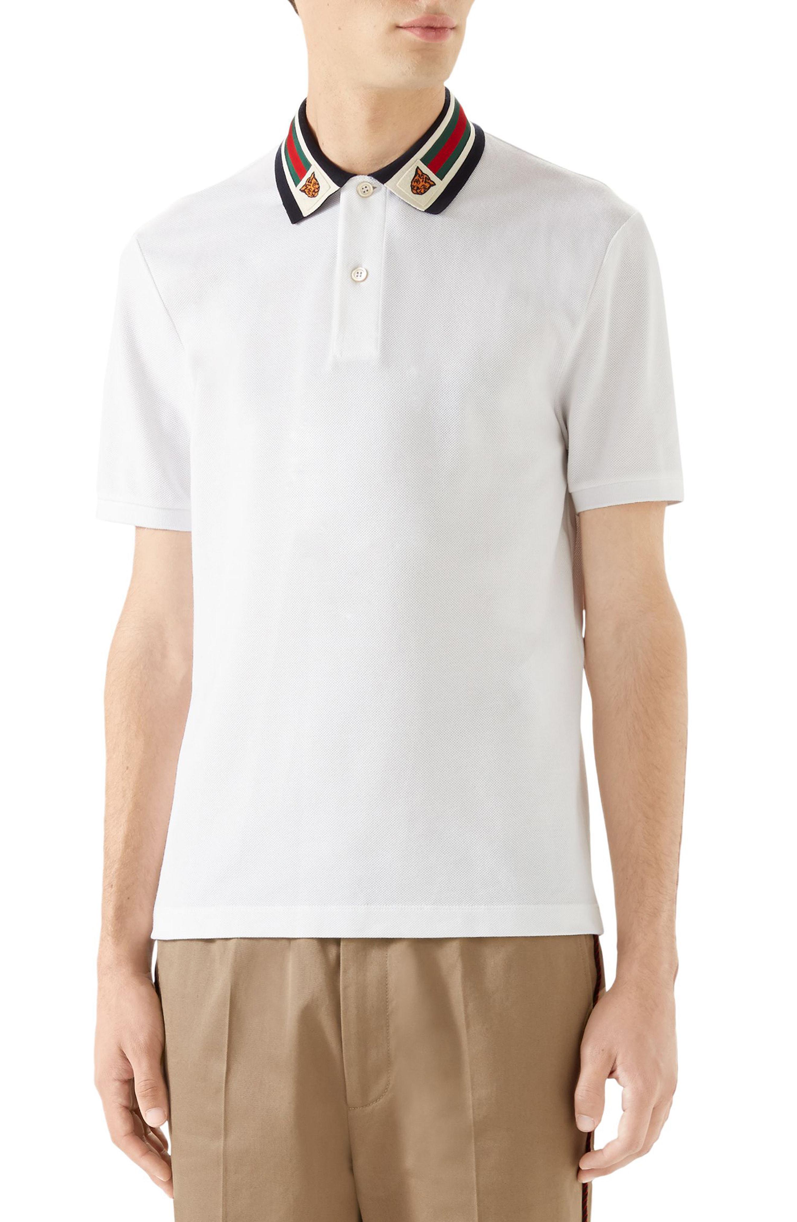 Lyst - Gucci Tiger-patch Cotton-blend Piqué Polo Shirt in White for Men
