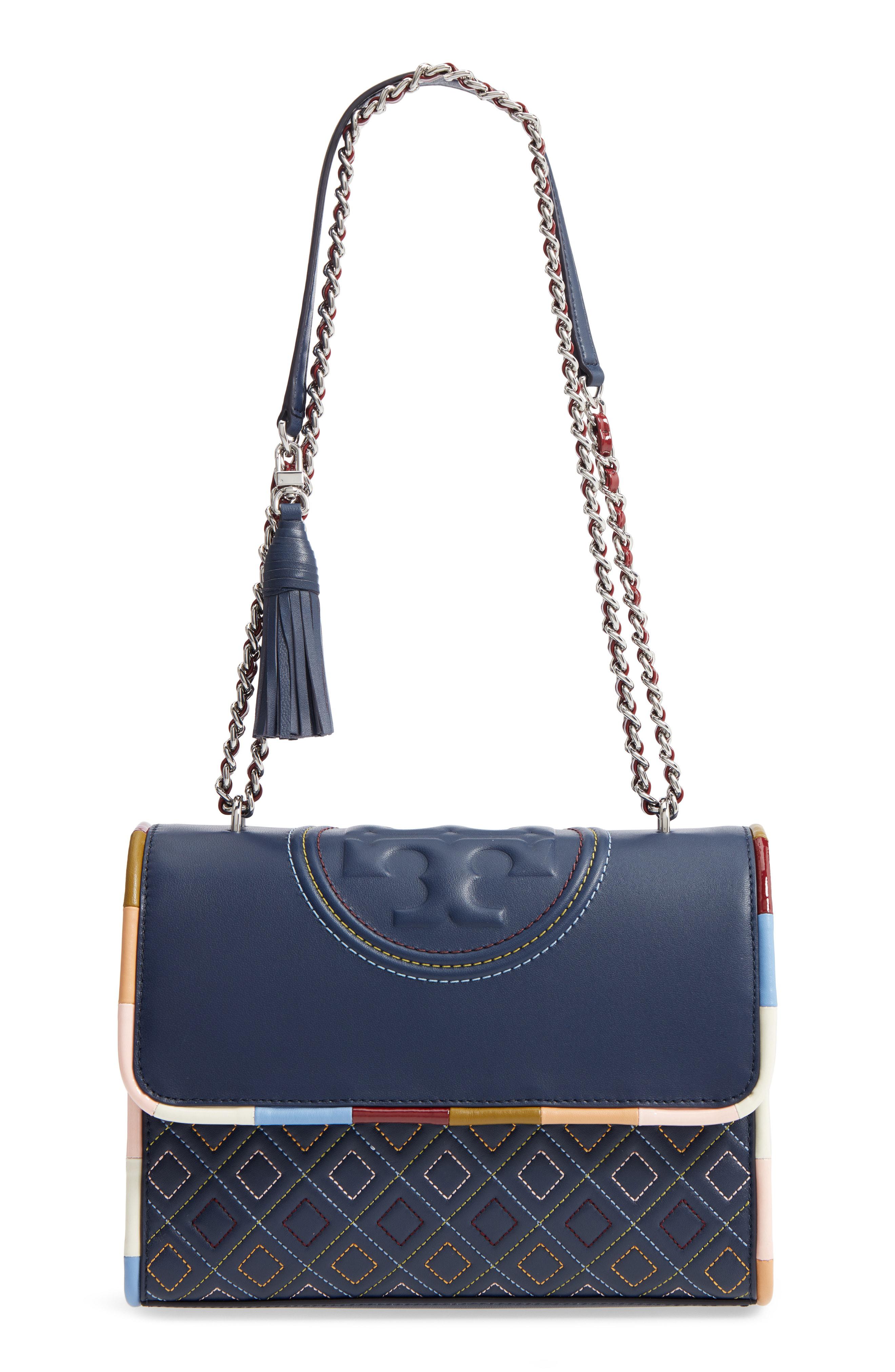 Tory Burch Fleming Piped Leather Convertible Shoulder Bag in Blue Lyst
