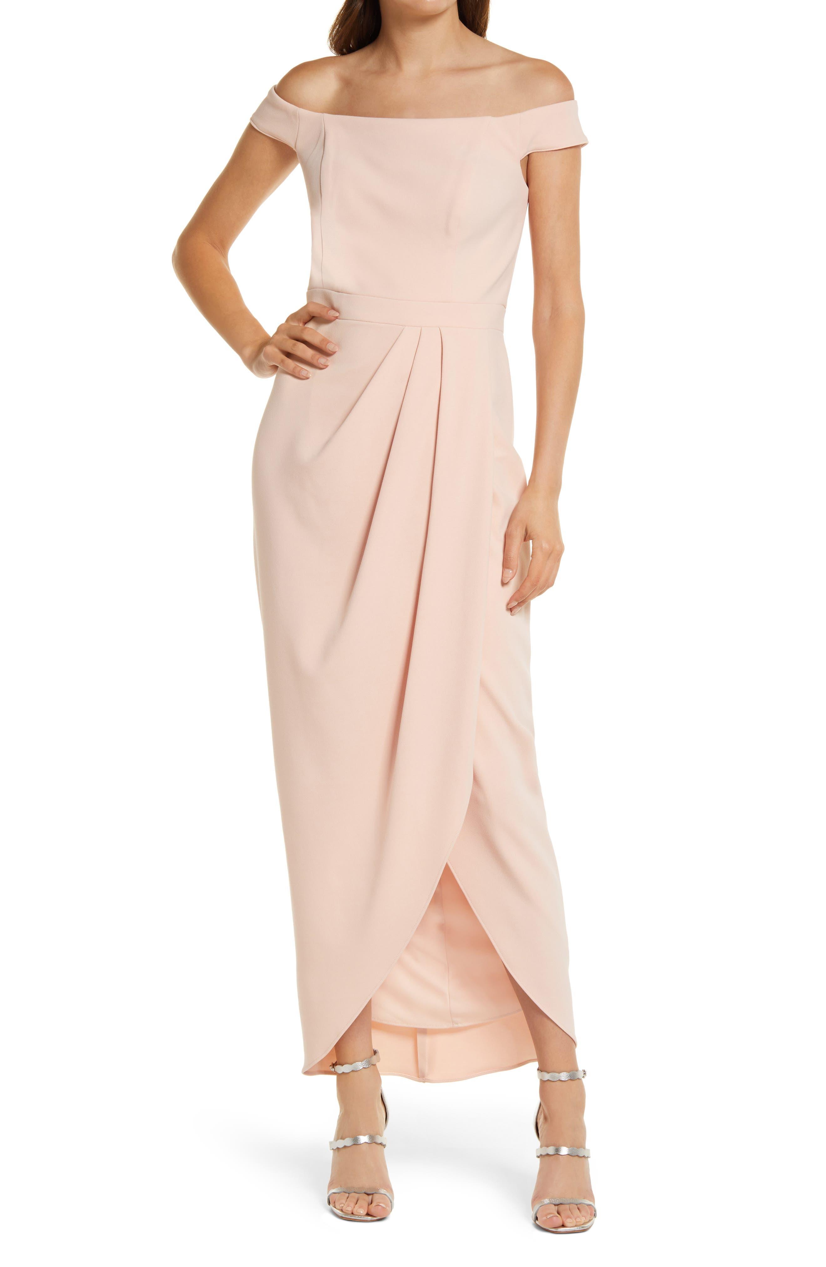 Xscape Off The Shoulder Wrap Front Scuba Crepe Gown in Pink Lyst