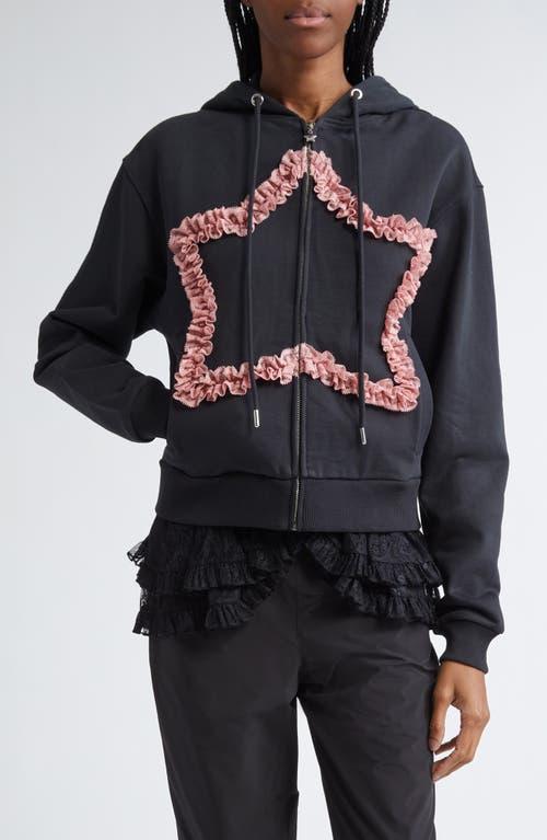 Sandy Liang Regina Star Cotton Zip Hoodie in Black | Lyst