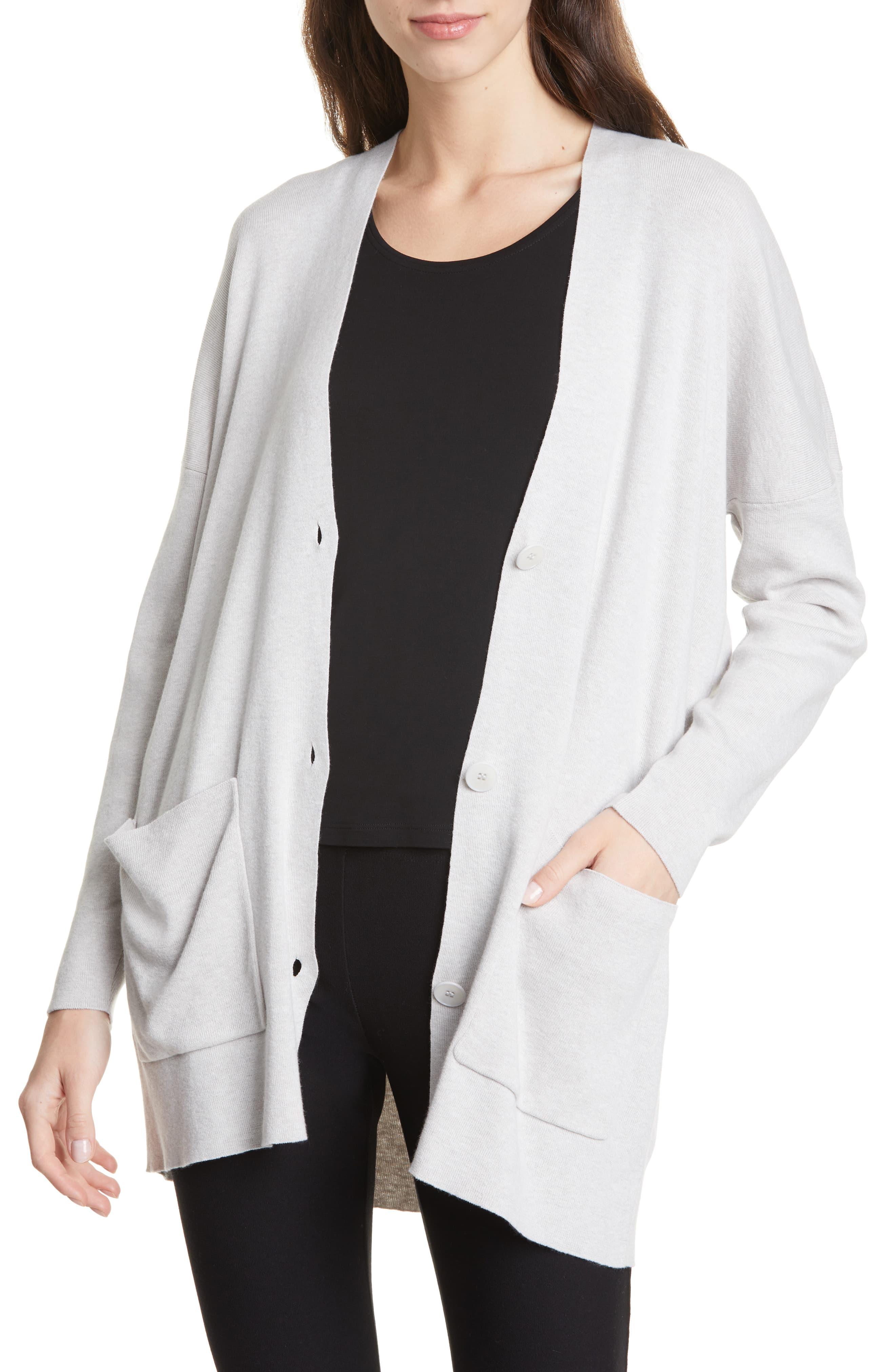 Eileen Fisher Organic Cotton Blend Boyfriend Cardigan Lyst