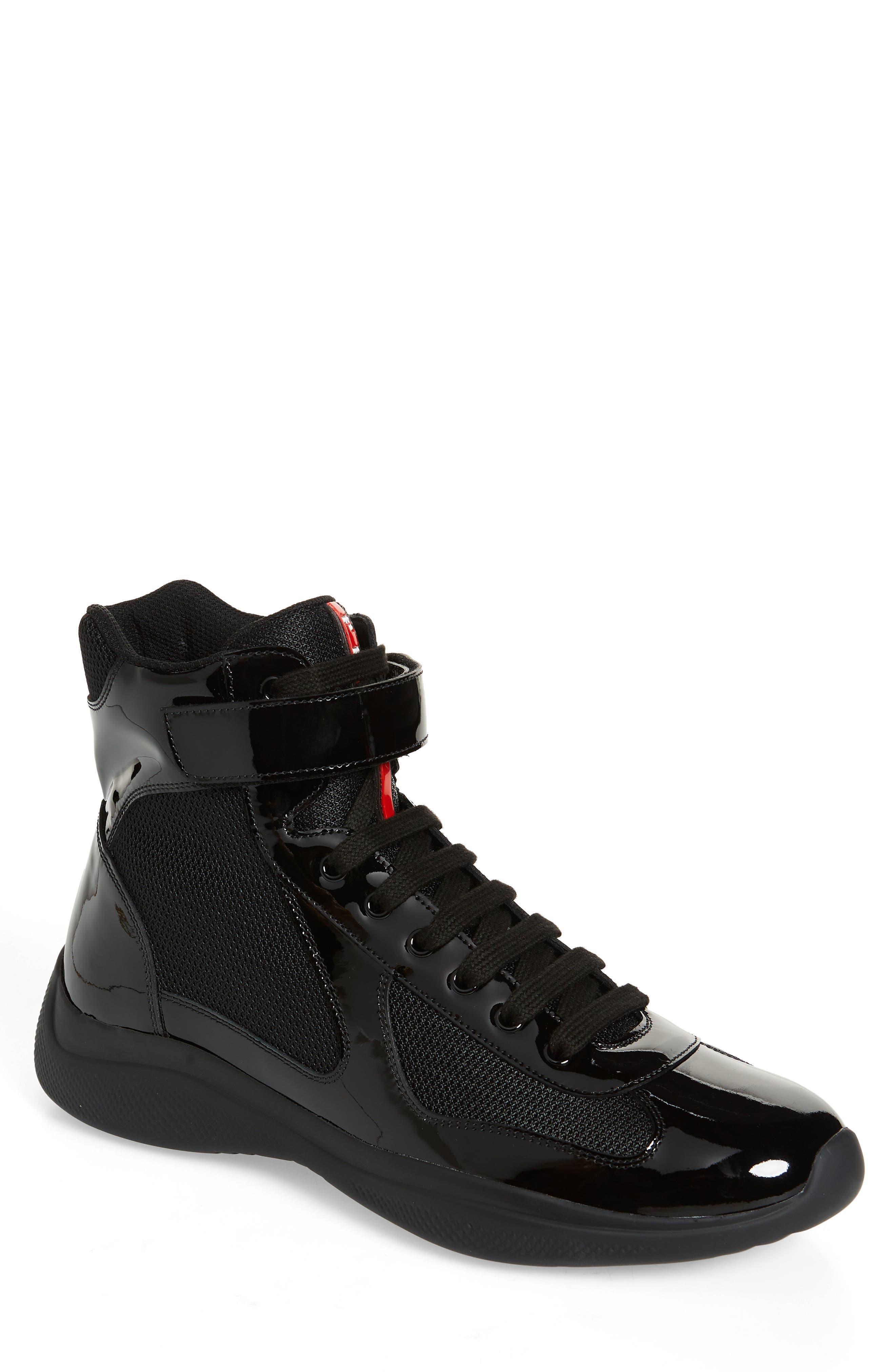 Prada America's Cup High-top Patent Leather Sneakers in Black for Men | Lyst