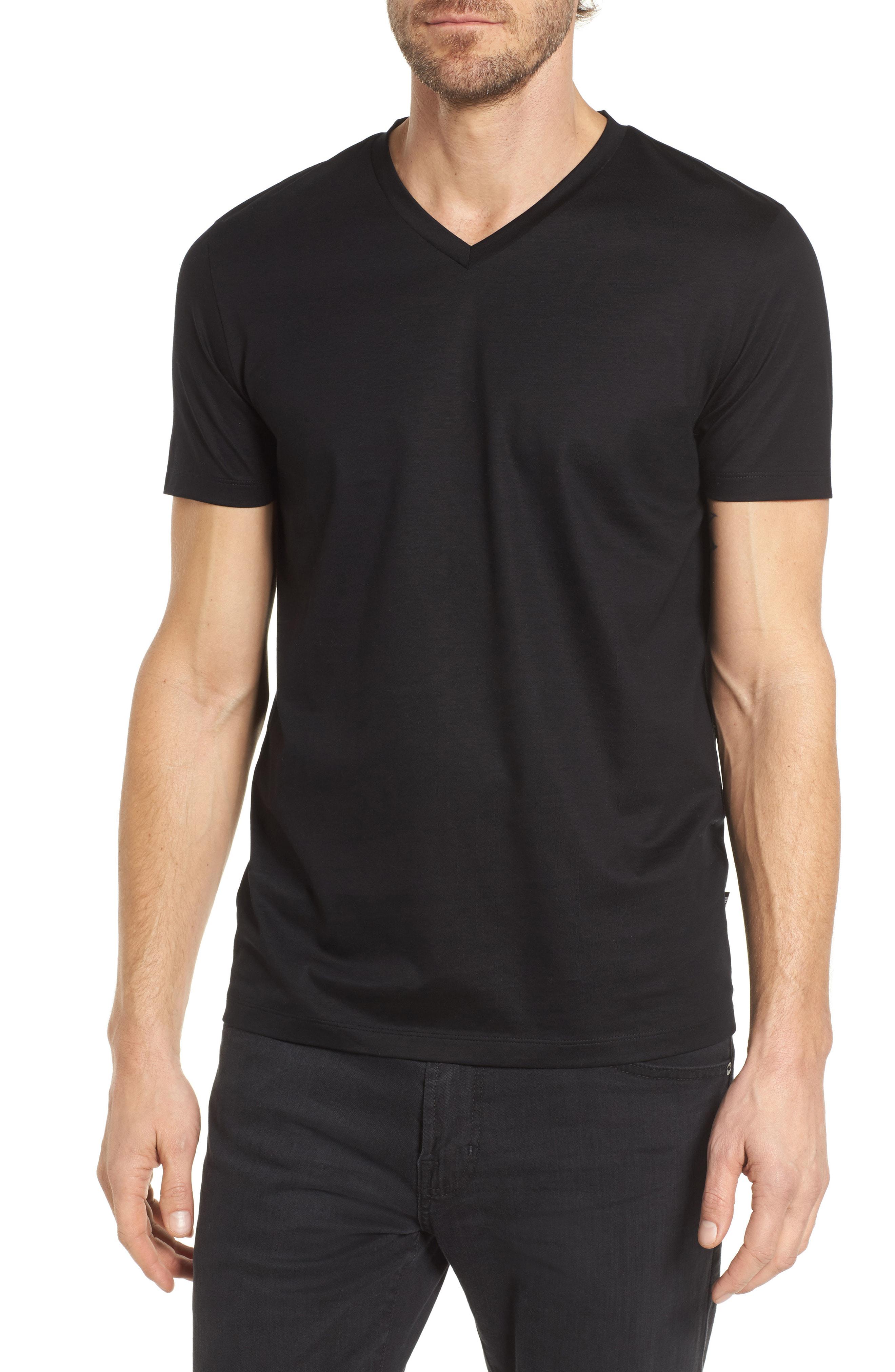 HUGO Cotton Stretch V-neck T-shirt in Charcoal Black (Black) for Men - Lyst