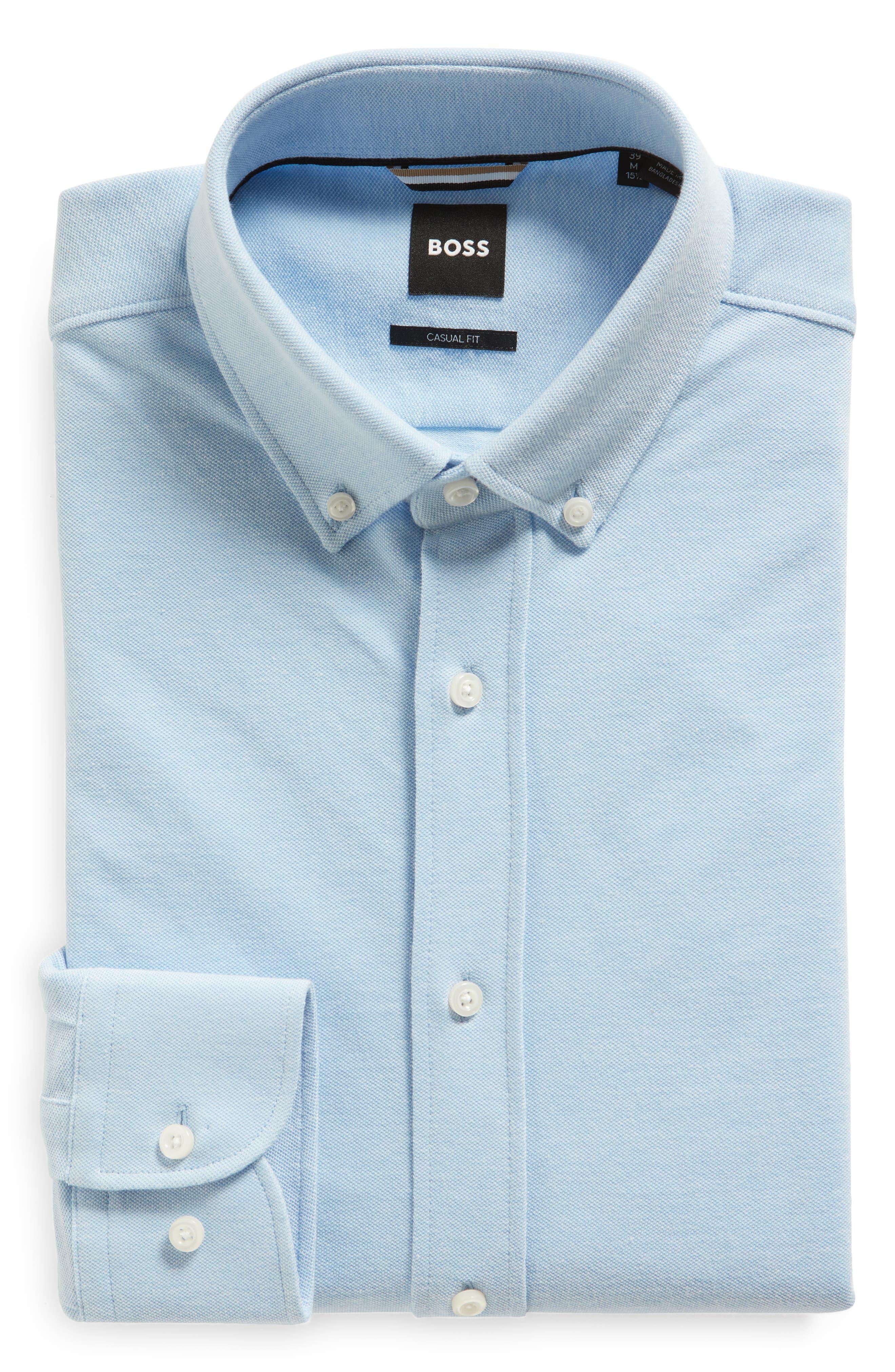 BOSS by HUGO BOSS Hal Fit Stretch Cotton Button-down Dress Shirt in Blue for Men | Lyst