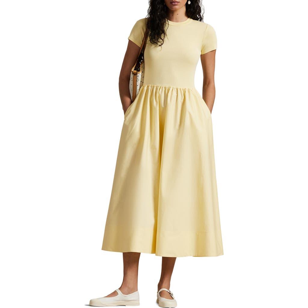 Polo Ralph Lauren Short Sleeve Cotton Midi Dress in Yellow | Lyst