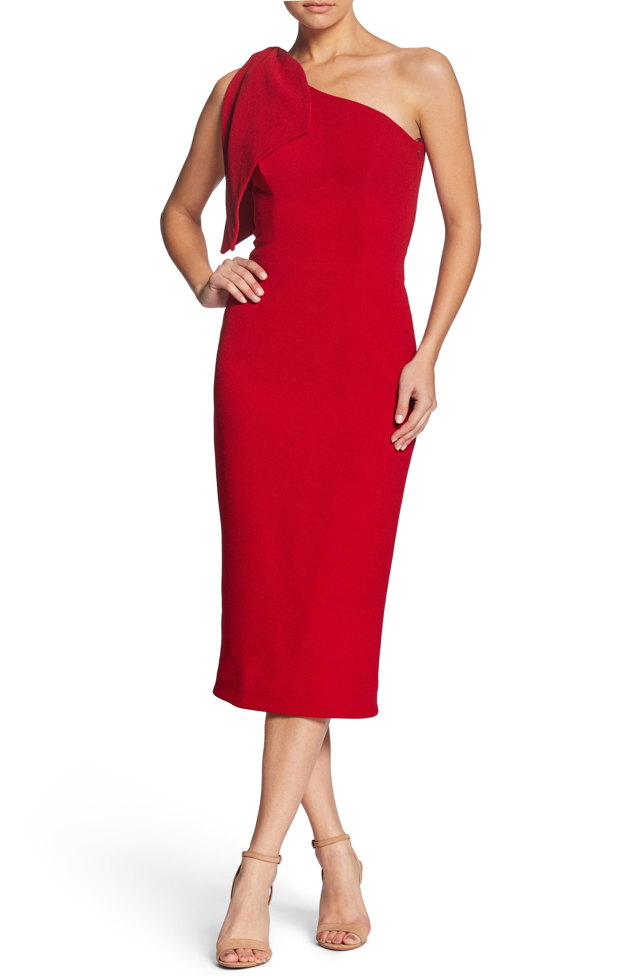 Dress the Population Tiffany One-shoulder Midi Dress in Garnet (Red) - Save 30% - Lyst